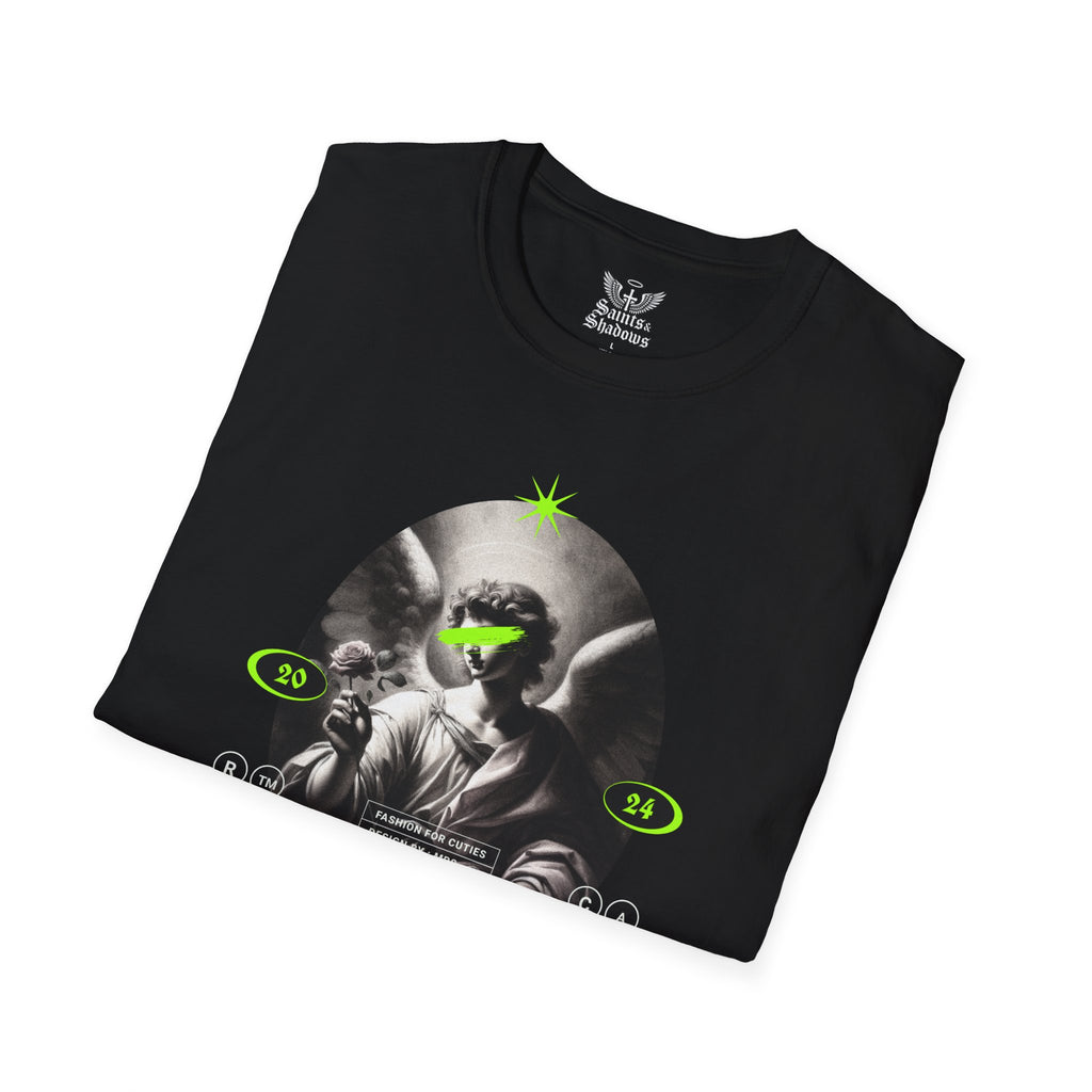 Saints and Shadows - Panoramic Portrayal, Angelic Artwork Unisex Softstyle T-Shirt, Casual Wear