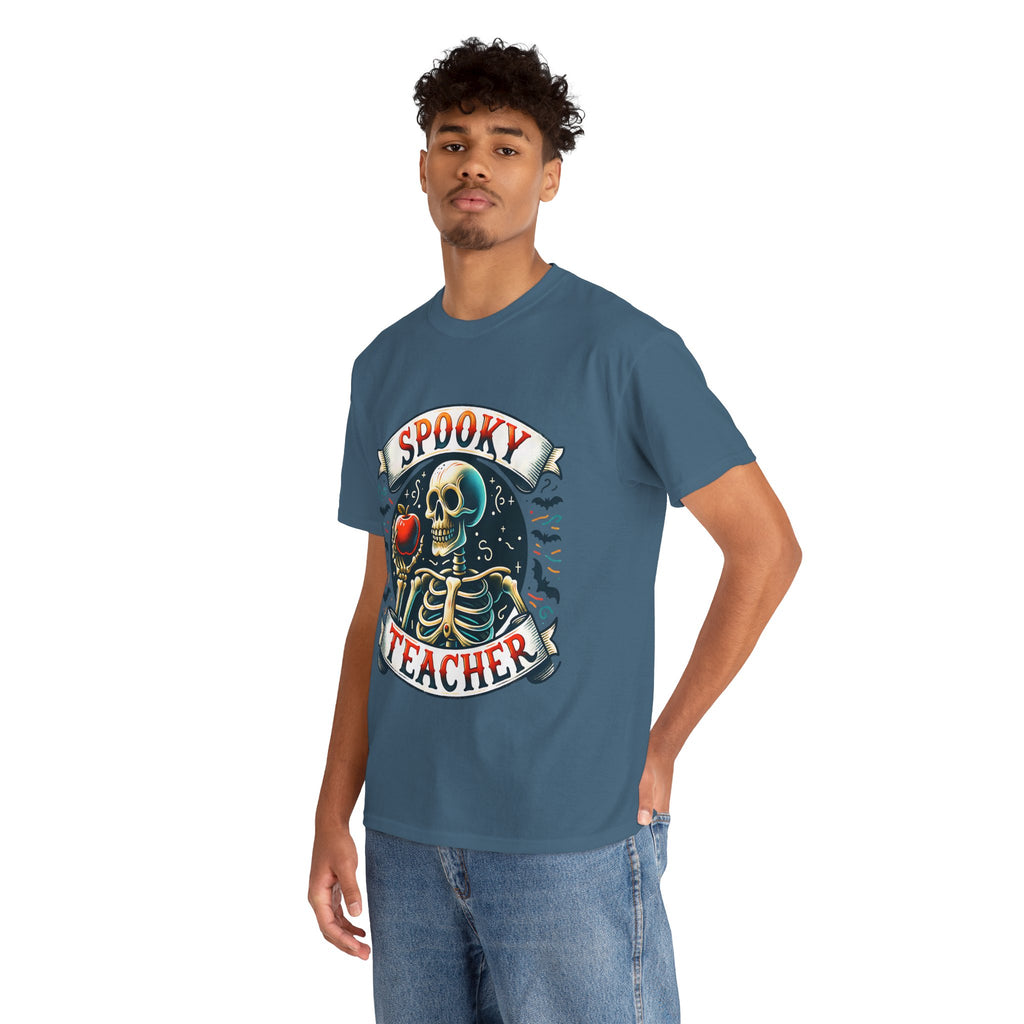 Spooky Teacher Tee, Halloween Shirt, Unisex Cotton T-Shirt, Funny Teacher Gift, Skeleton Design, Fall Apparel