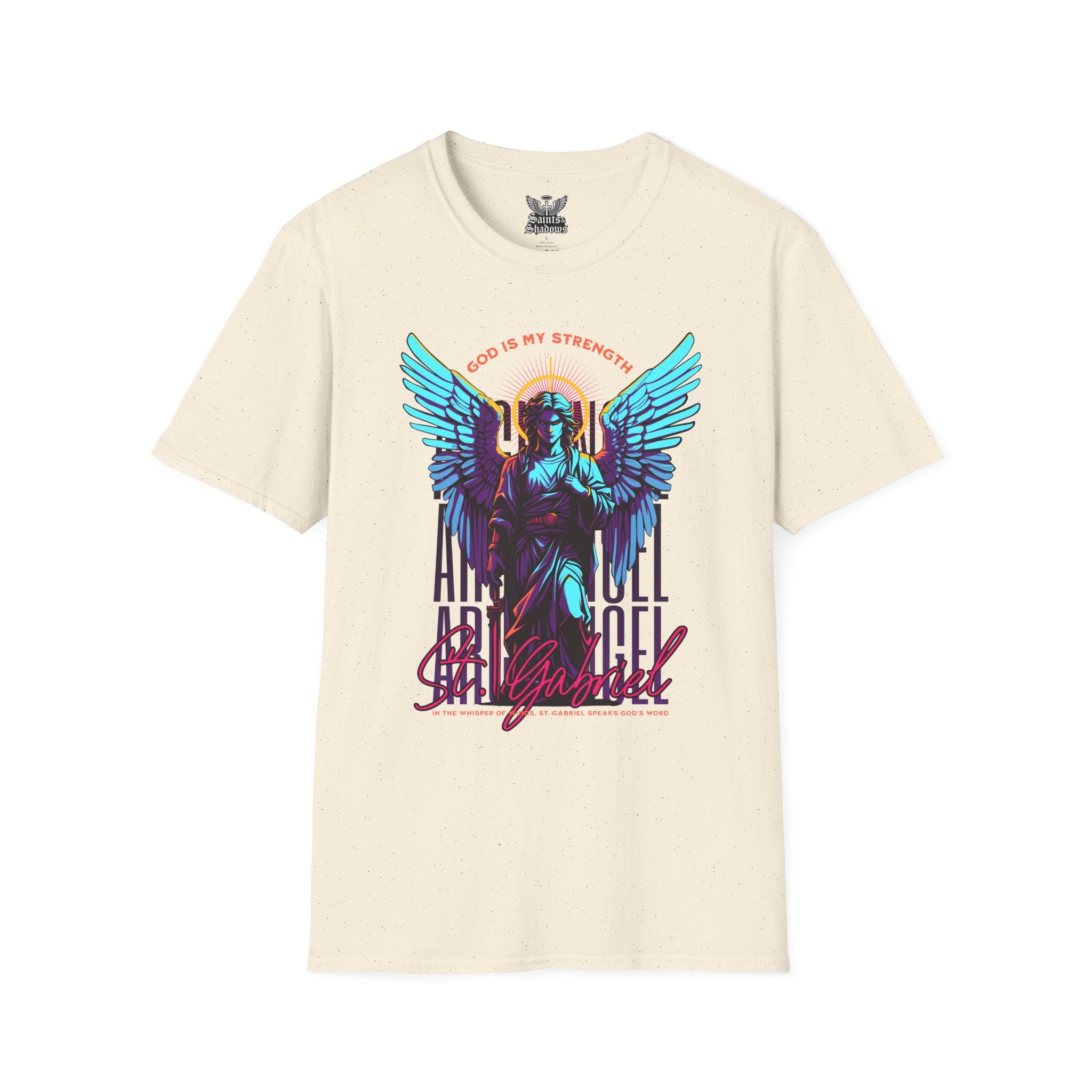 Saints and Shadows - St. Gabriel, Angelic Artwork Unisex Softstyle T-Shirt, Casual Wear