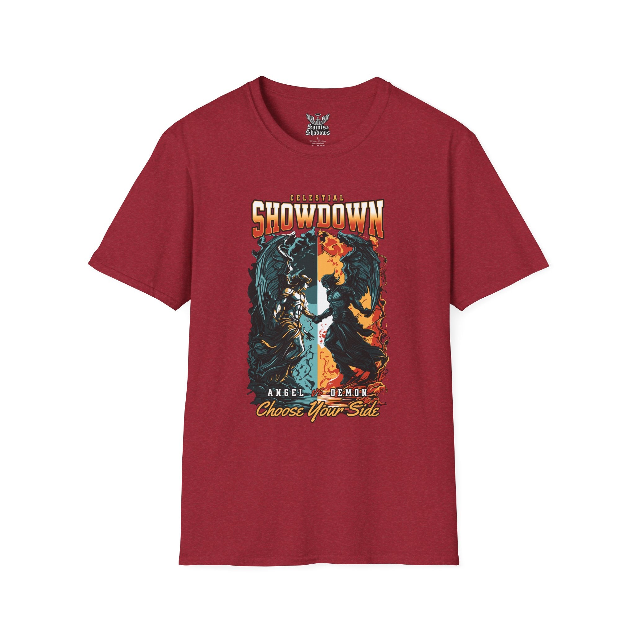 Saints and Shadows - Epic Showdown, Angelic Artwork Unisex Softstyle T-Shirt, Casual Wear