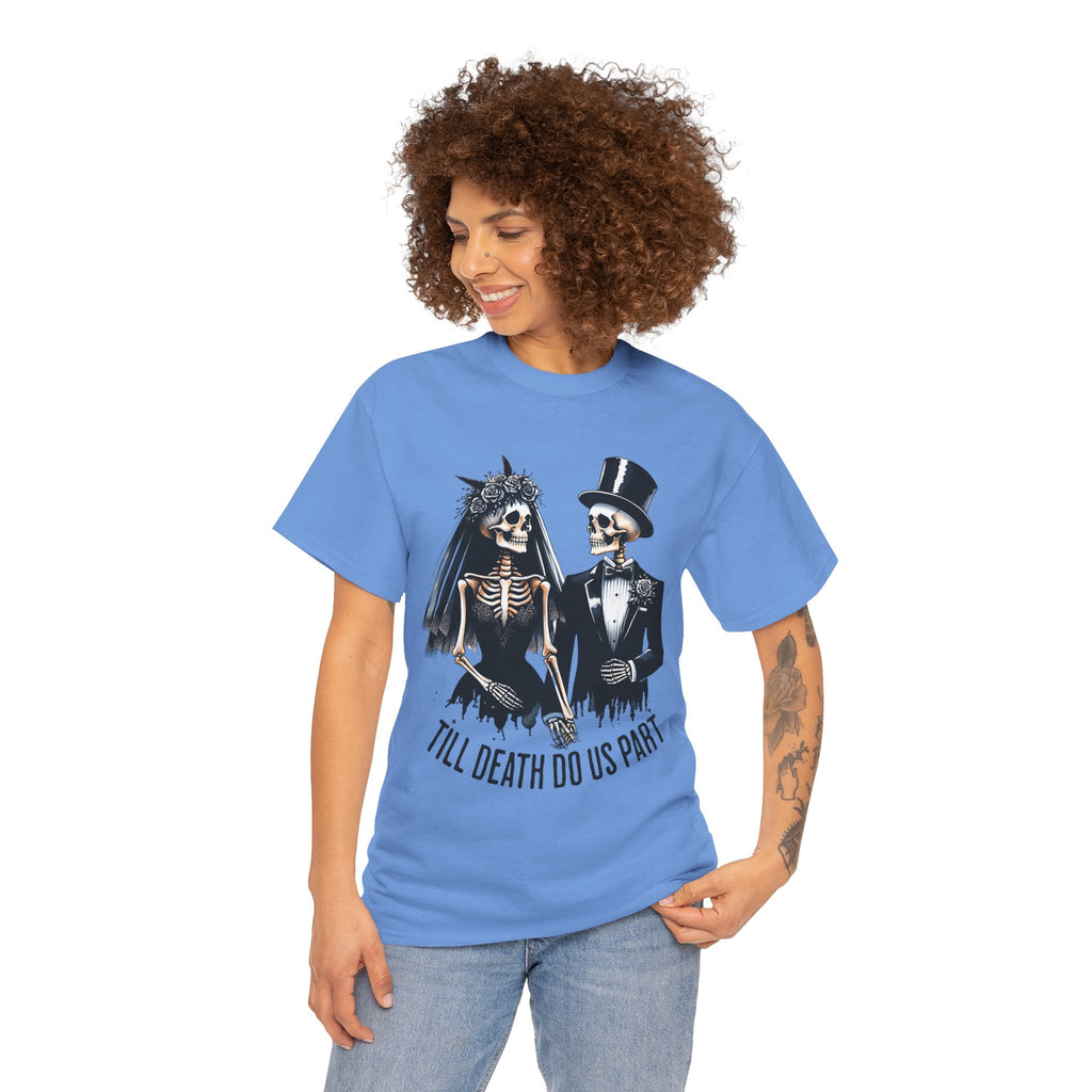 Skeleton Bride and Groom Wedding. Til Death, Tee - Horror Graphic Tee, Unisex Cotton Shirt, Halloween Costume, Horror Movie Gift, Spooky T-Shirt, Horror Fan Apparel