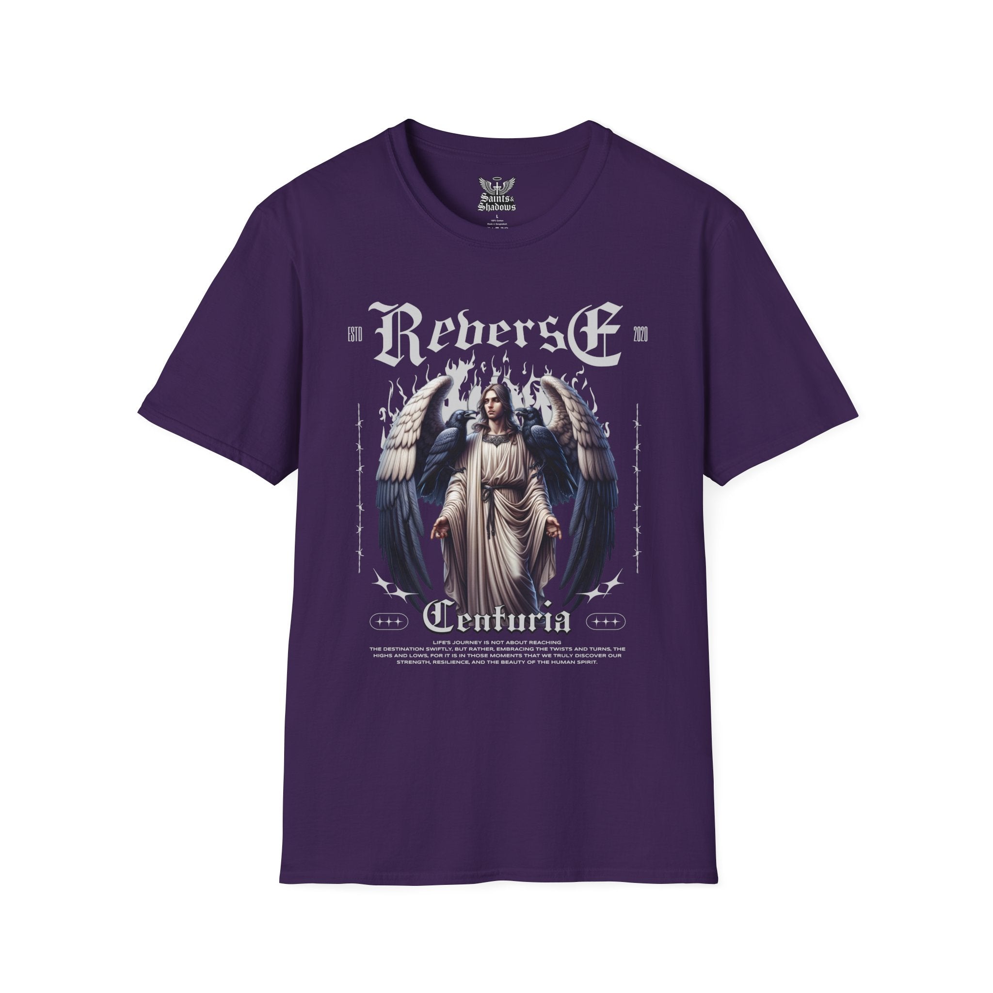 Saints and Shadows - Reverse Centuria, Angelic Artwork Unisex Softstyle T-Shirt, Casual Wear