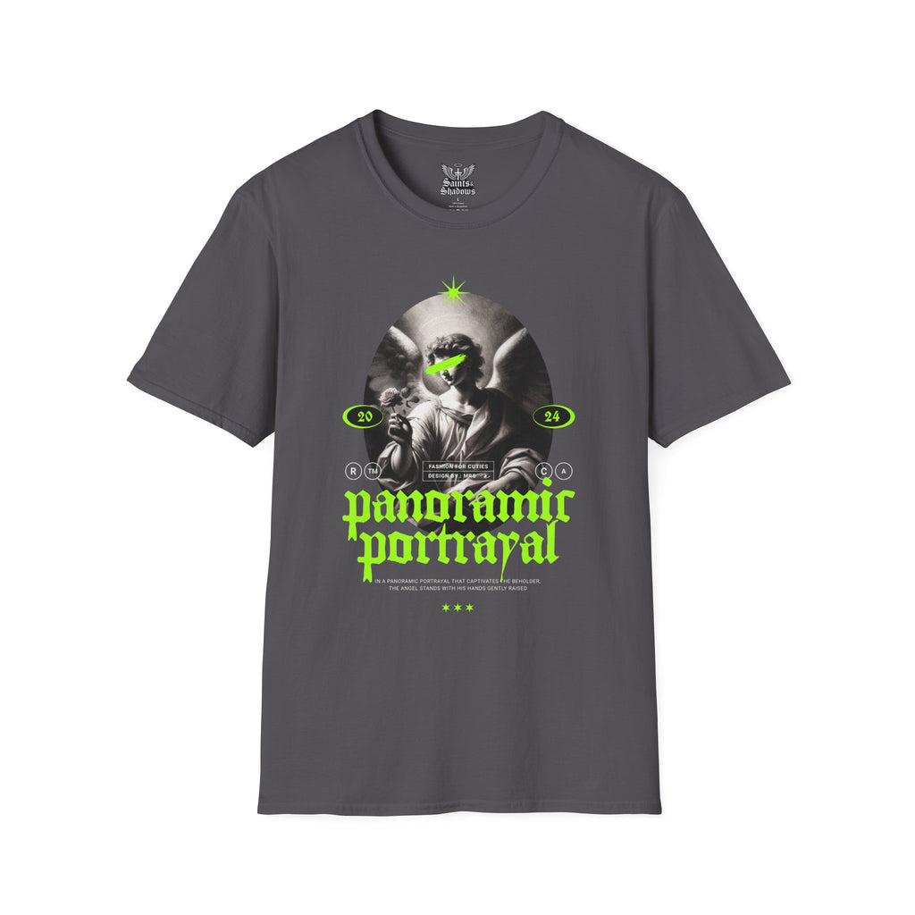 Saints and Shadows - Panoramic Portrayal, Angelic Artwork Unisex Softstyle T-Shirt, Casual Wear