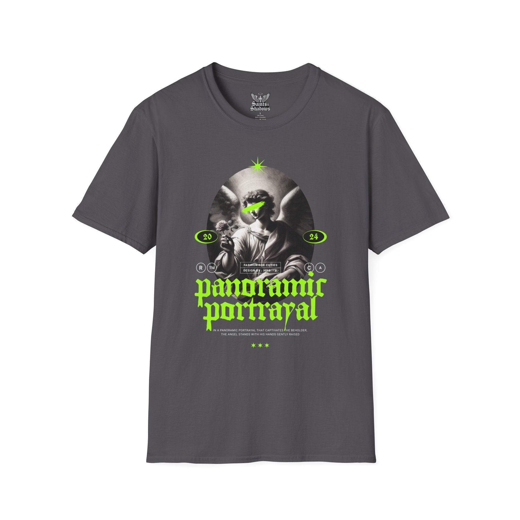 Saints and Shadows - Panoramic Portrayal, Angelic Artwork Unisex Softstyle T-Shirt, Casual Wear