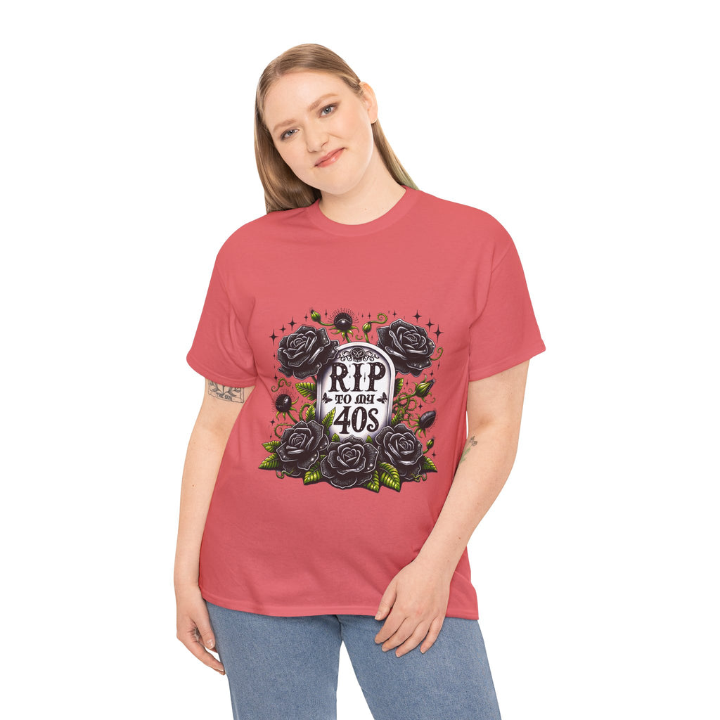 RIP to My 40s Tee, Heavy, Unisex Graphic Shirt, Birthday Gift, Casual Wear, Vintage Style, Floral Design T-shirt