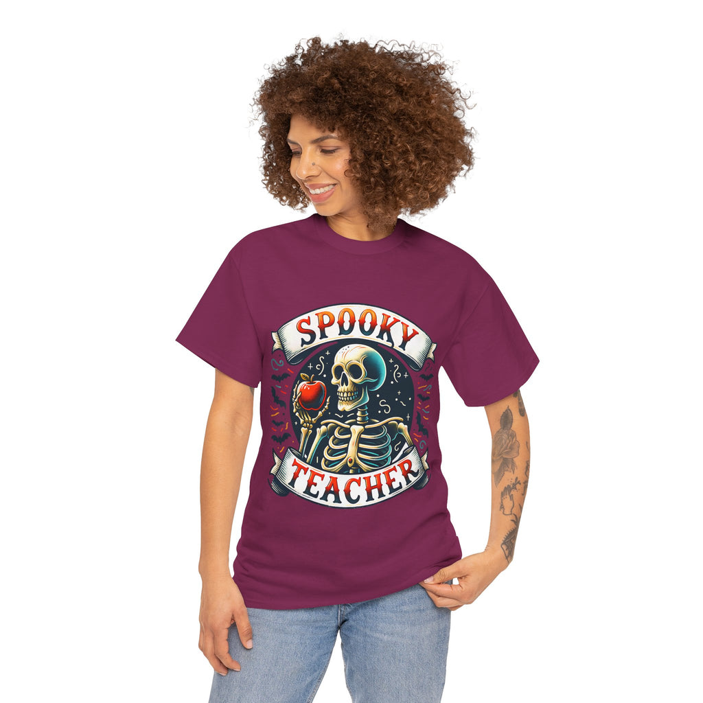Spooky Teacher Tee, Halloween Shirt, Unisex Cotton T-Shirt, Funny Teacher Gift, Skeleton Design, Fall Apparel