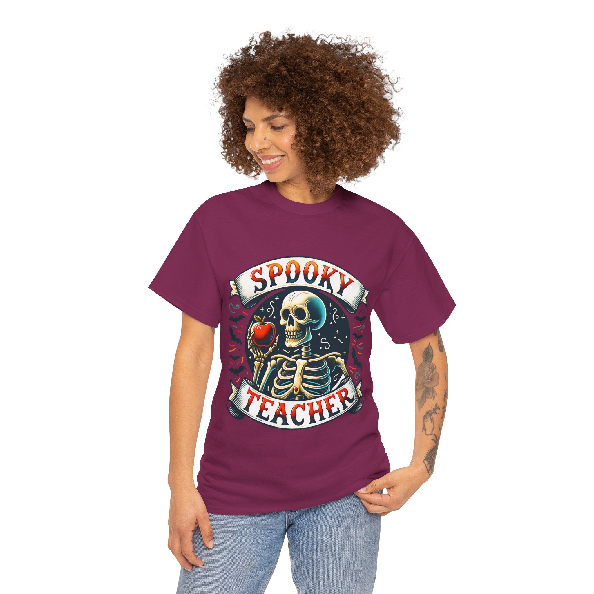 Spooky Teacher Tee, Halloween Shirt, Unisex Cotton T-Shirt, Funny Teacher Gift, Skeleton Design, Fall Apparel