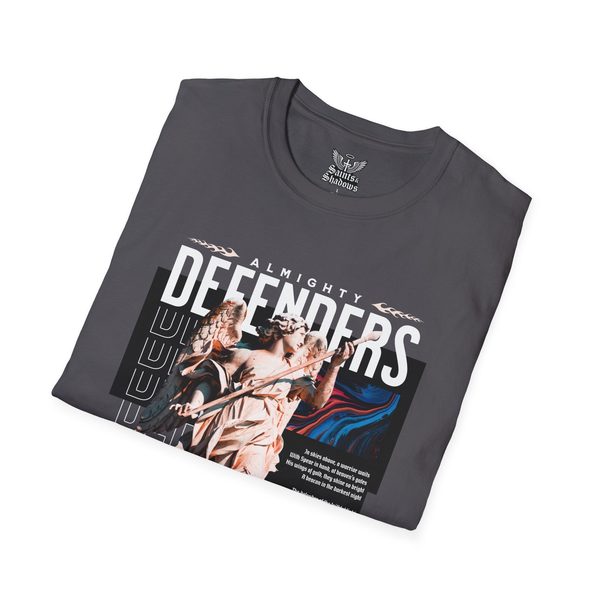 Saints and Shadows - Almighty Defenders, Angelic Artwork Unisex Softstyle T-Shirt, Casual Wear