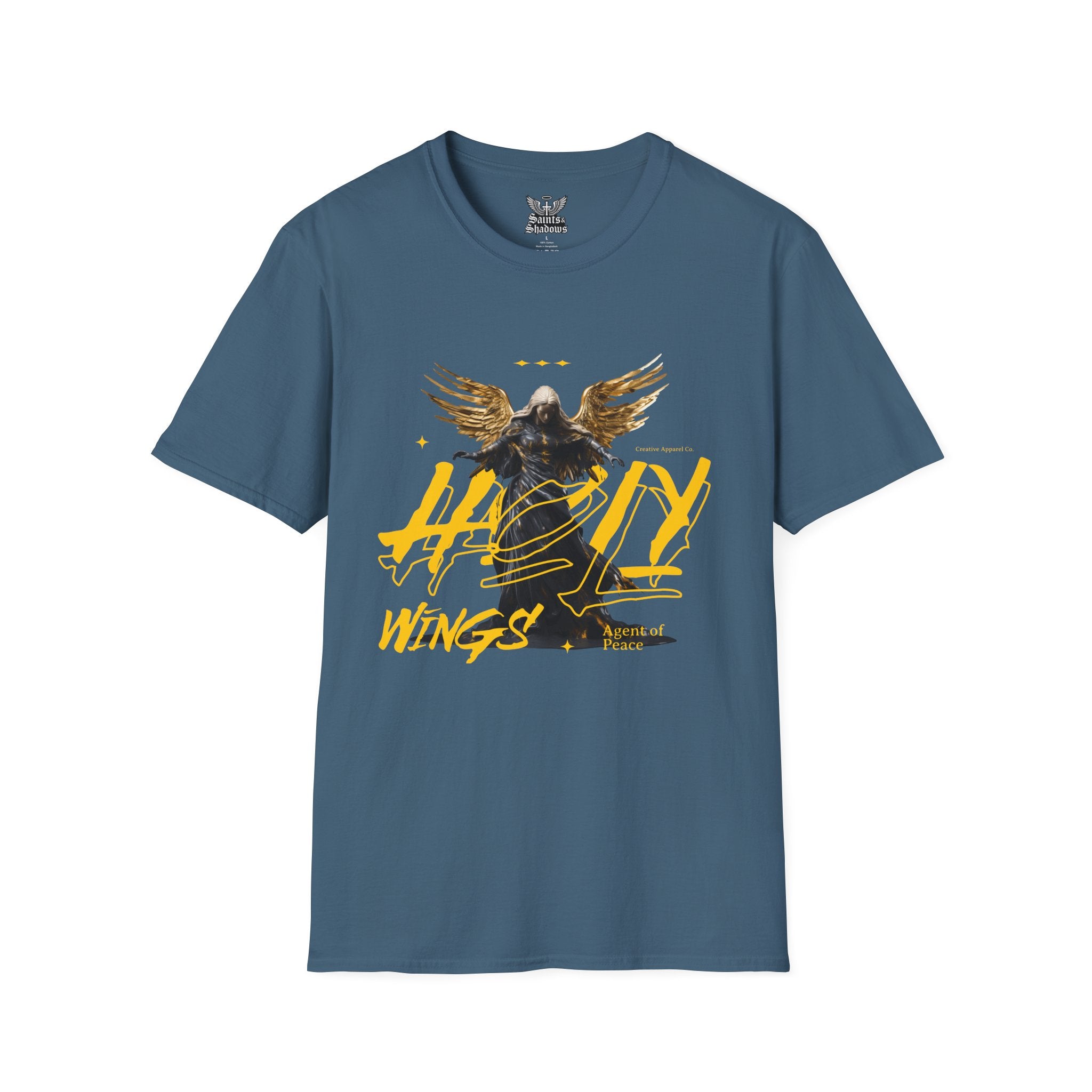 Saints and Shadows - Holy Wings, Angelic Artwork Unisex Softstyle T-Shirt, Casual Wear