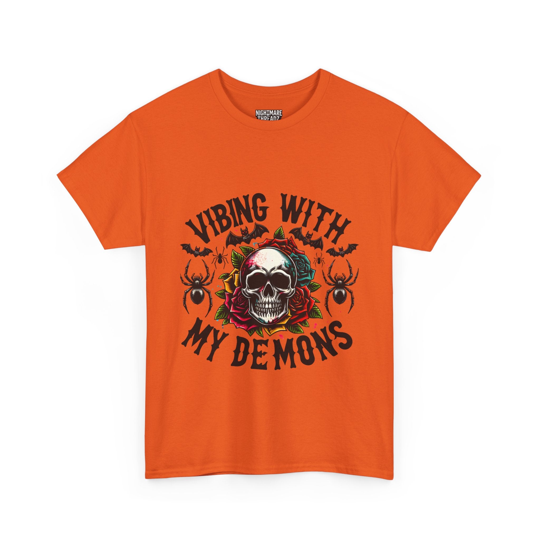 Vibing With My Demons, Halloween Skeleton & Pumpkin Tee, Spooky Season Apparel, Fall Fashion, Gift for Halloween Lovers