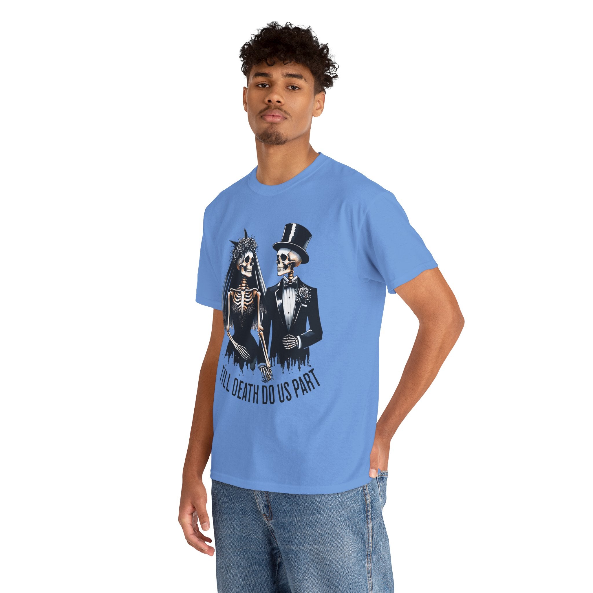 Skeleton Bride and Groom Wedding. Til Death, Tee - Horror Graphic Tee, Unisex Cotton Shirt, Halloween Costume, Horror Movie Gift, Spooky T-Shirt, Horror Fan Apparel