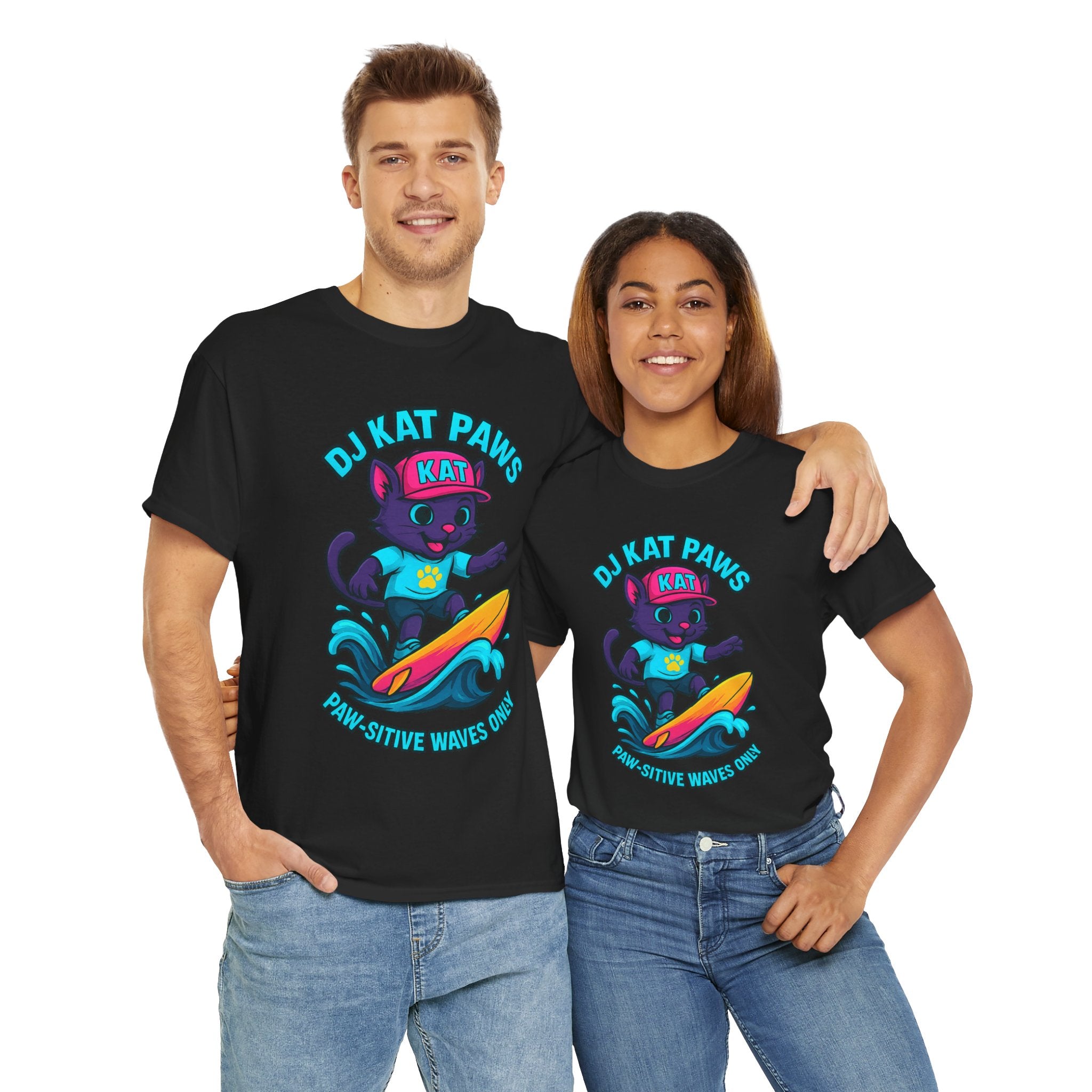 DJ KAT PAWS Paw-sitive Waves Only Surfing Tee