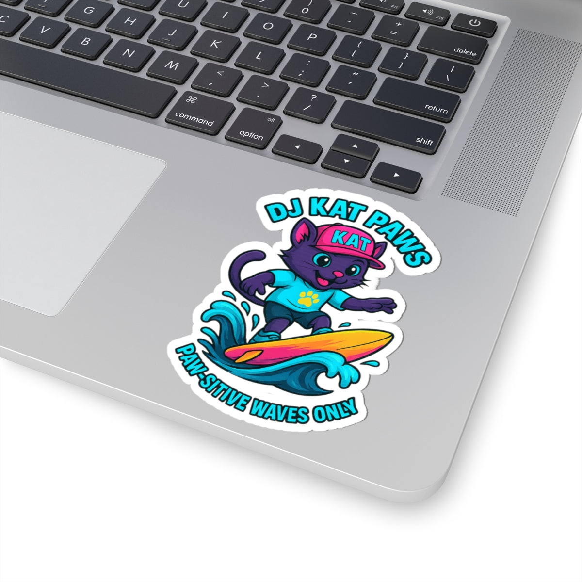 DJ KAT PAWS - Paw-sitive Waves Only - Cat Lover Gifts, Youthful Decor, Fun Party Favors, Animal-Themed Stickers
