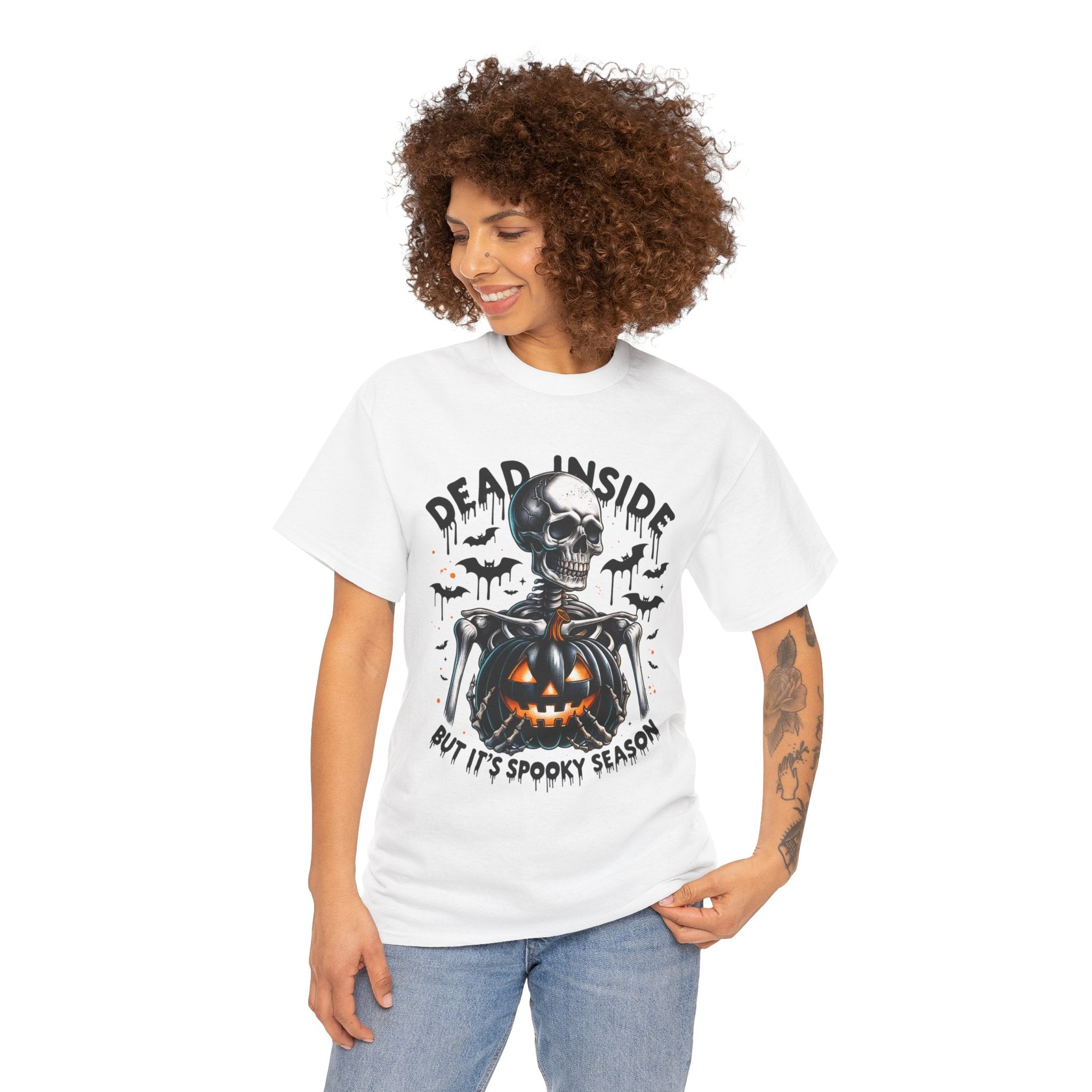 Dead Inside, Spooky Season Tee, Unisex Heavy Cotton T-Shirt, Halloween Shirt, Fun Casual Wear, Graphic Tee, Gift for Halloween Lovers