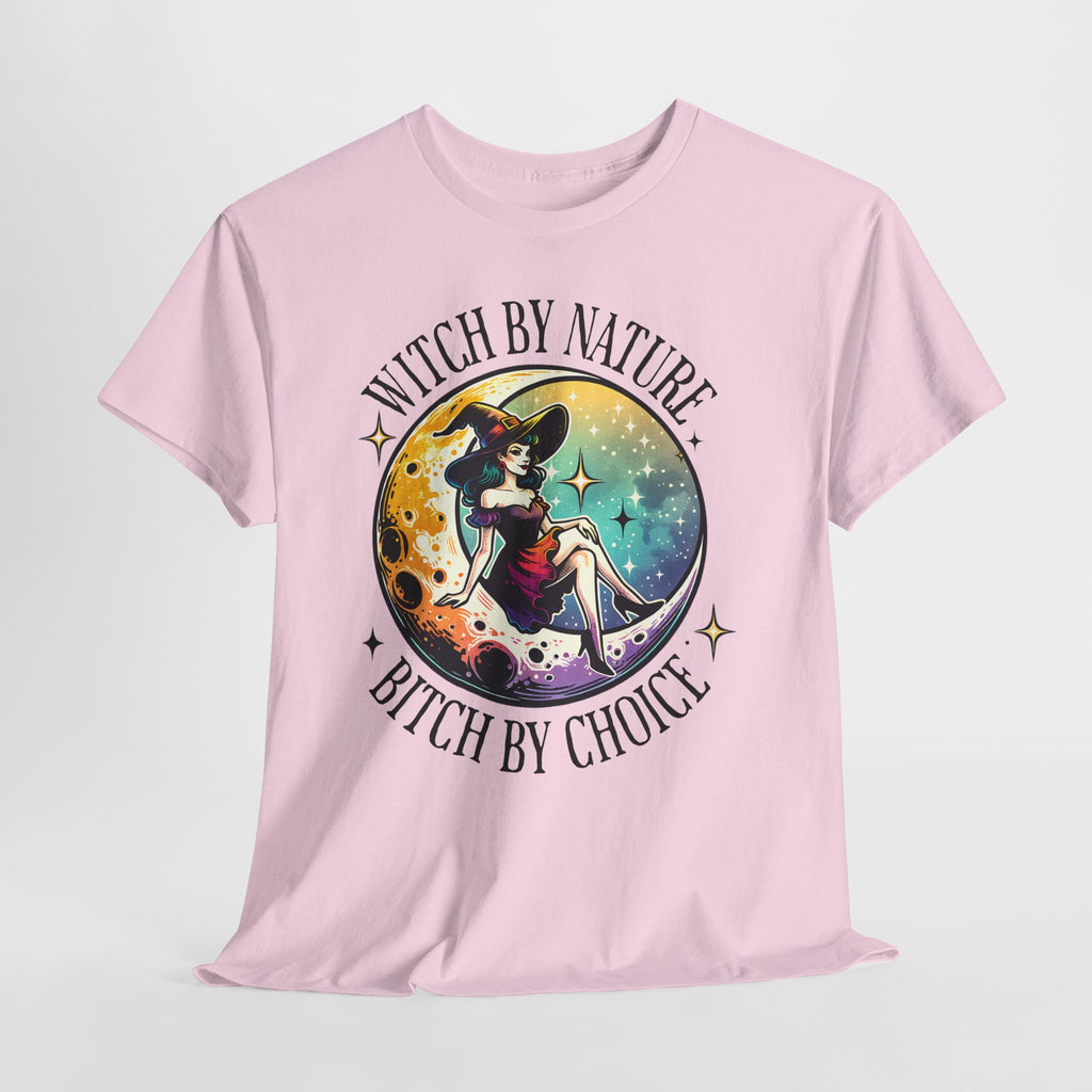 Witchy Cotton Tee - "Witch by Nature, Bitch by Choice" | Unisex Tee for Spooky Season, Boho Fashion, Festival Wear, Gift for Witches