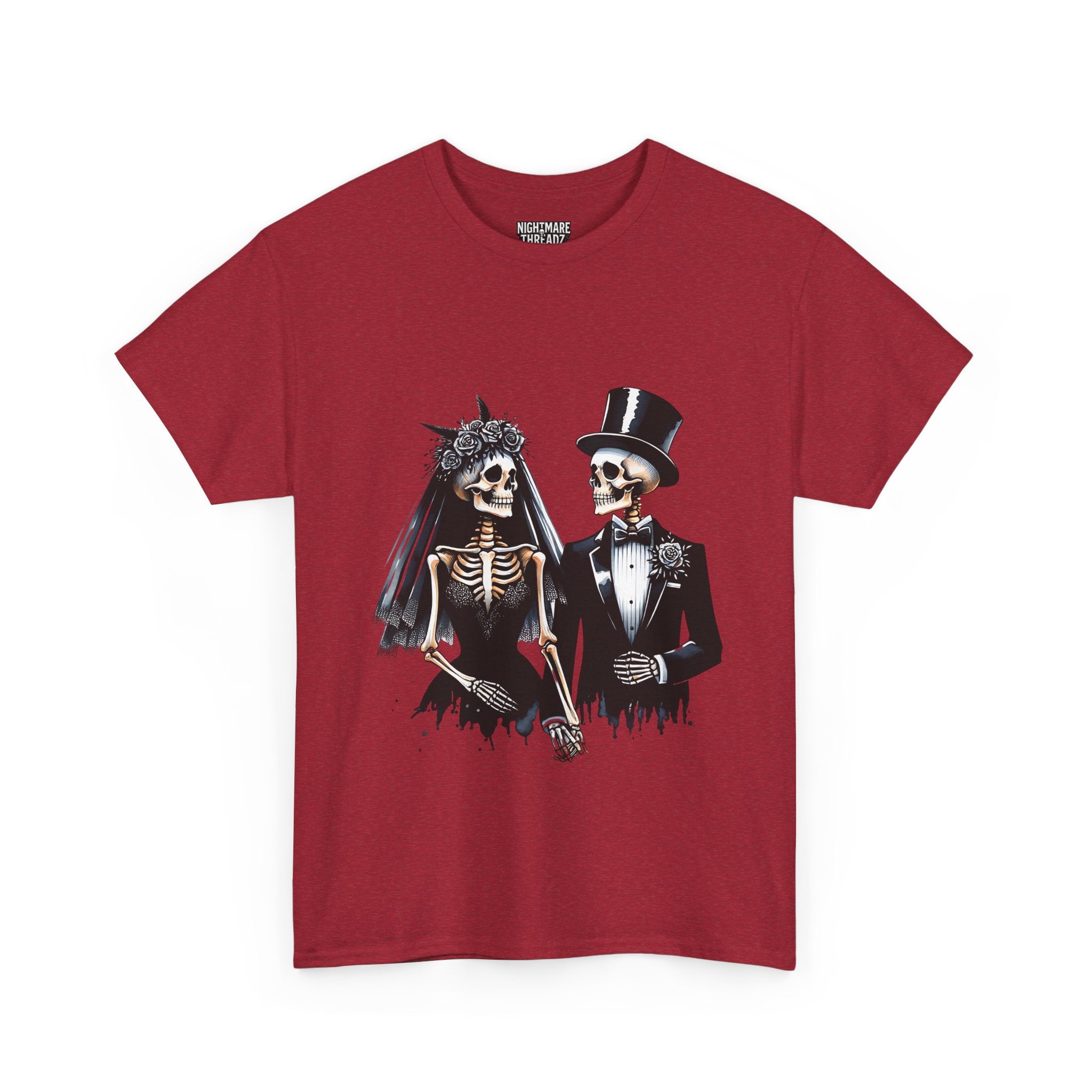 Skeleton Bride and Groom Wedding Tee - Horror Graphic Tee, Unisex Cotton Shirt, Halloween Costume, Horror Movie Gift, Spooky T-Shirt, Horror Fan Apparel