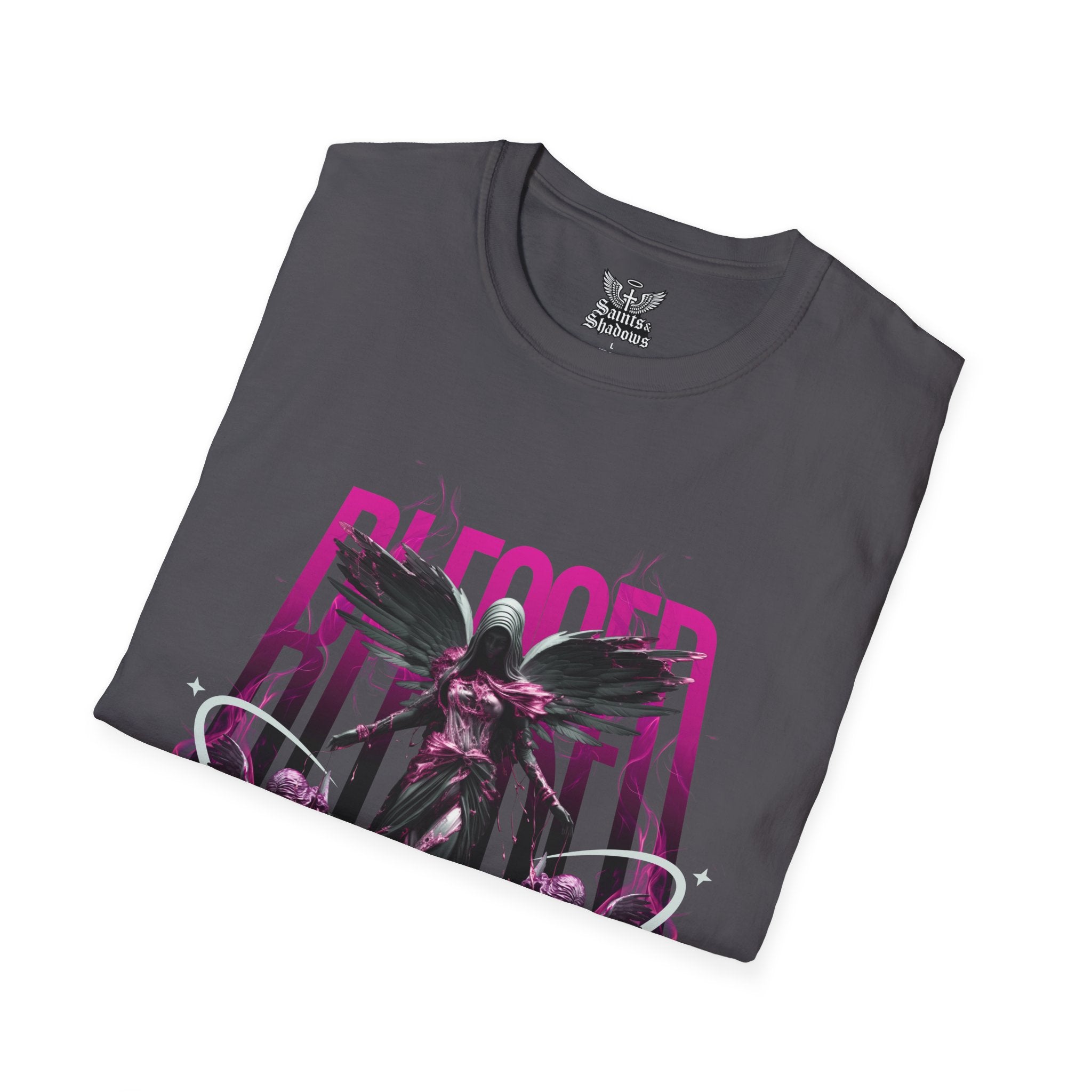 Saints and Shadows - Bleeded Art, Angelic Artwork Unisex Softstyle T-Shirt, Casual Wear