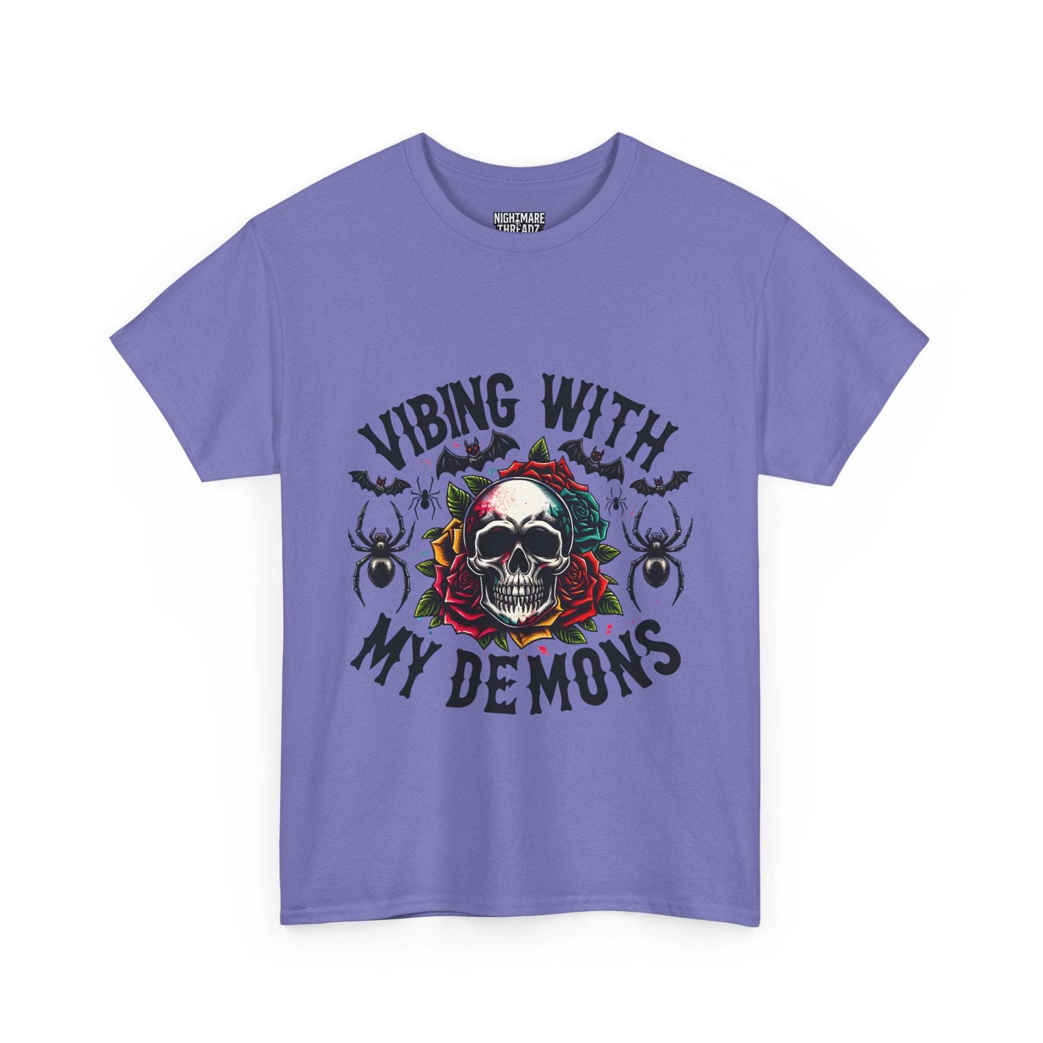 Vibing With My Demons, Halloween Skeleton & Pumpkin Tee, Spooky Season Apparel, Fall Fashion, Gift for Halloween Lovers