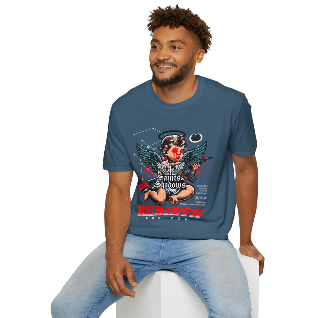 Saints and Shadows - Rebirth, Angelic Artwork Unisex Softstyle T-Shirt, Casual Wear