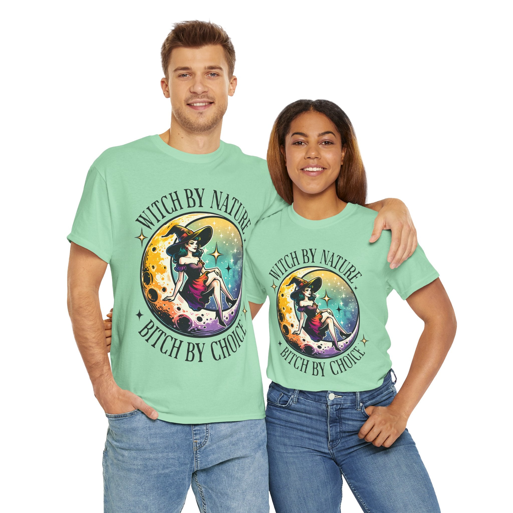 Witchy Cotton Tee - "Witch by Nature, Bitch by Choice" | Unisex Tee for Spooky Season, Boho Fashion, Festival Wear, Gift for Witches