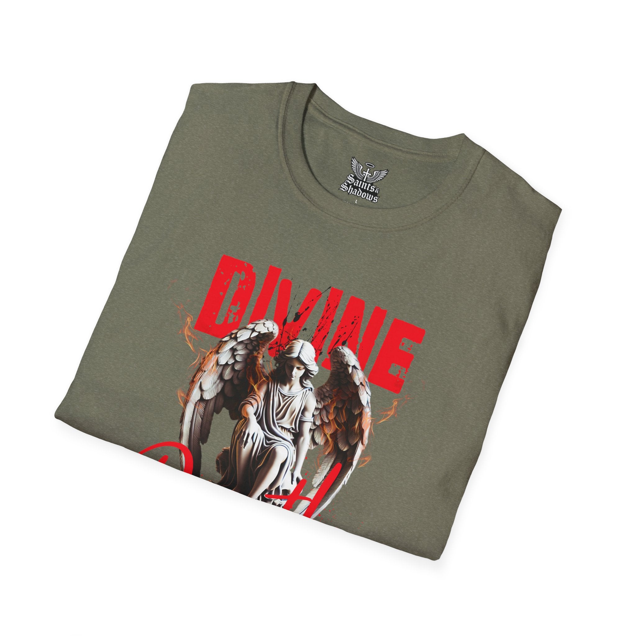 Saints and Shadows - Divine Death, Angelic Artwork Unisex Softstyle T-Shirt, Casual Wear