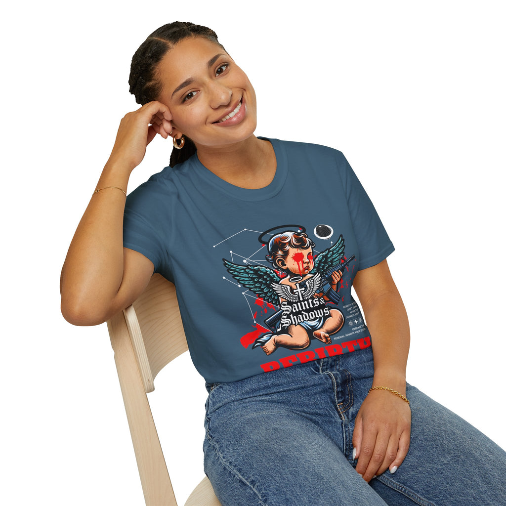 Saints and Shadows - Rebirth, Angelic Artwork Unisex Softstyle T-Shirt, Casual Wear
