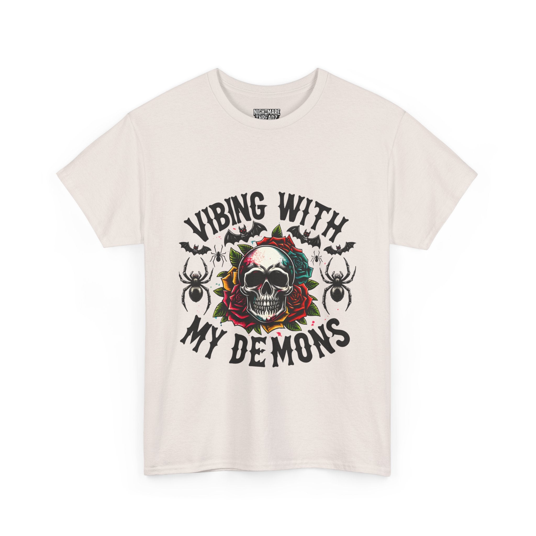 Vibing With My Demons, Halloween Skeleton & Pumpkin Tee, Spooky Season Apparel, Fall Fashion, Gift for Halloween Lovers