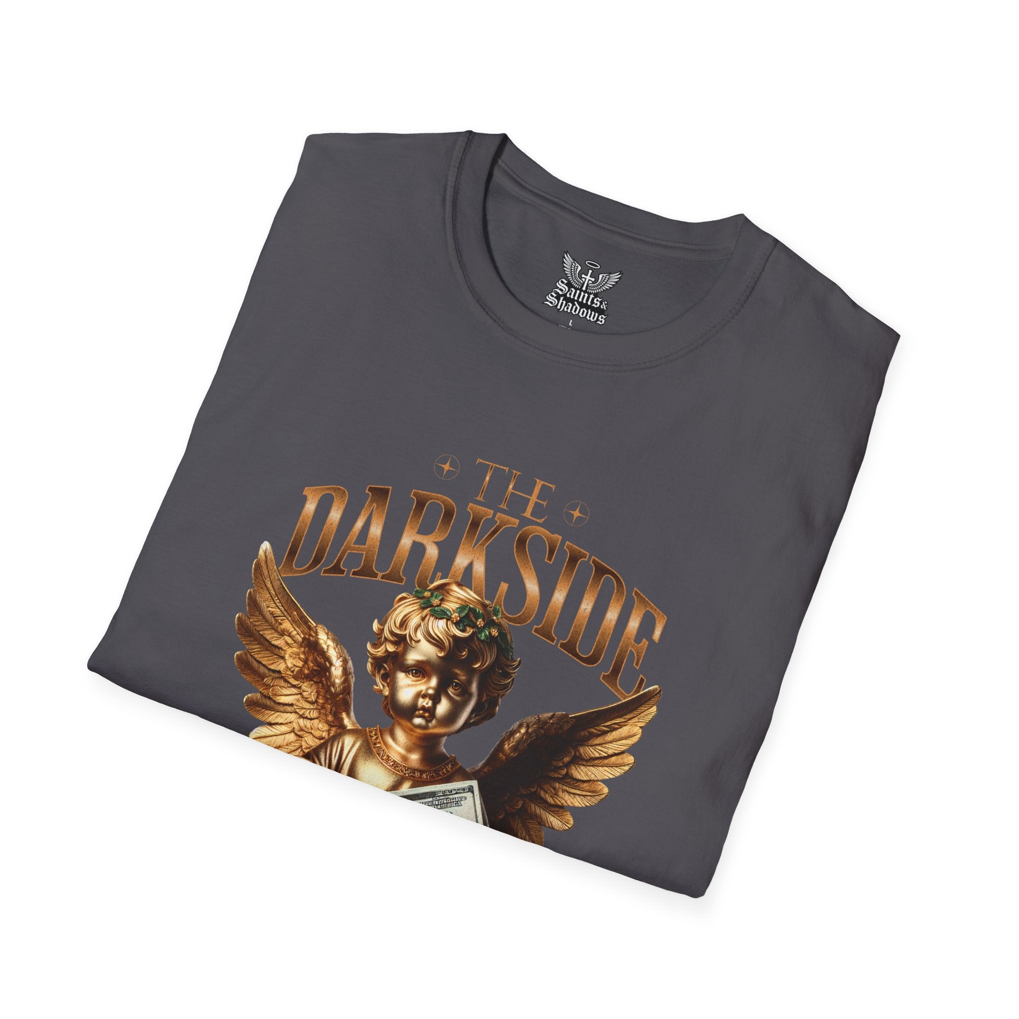 Saints and Shadows - The Darkside of Money, Angelic Artwork Unisex Softstyle T-Shirt, Casual Wear