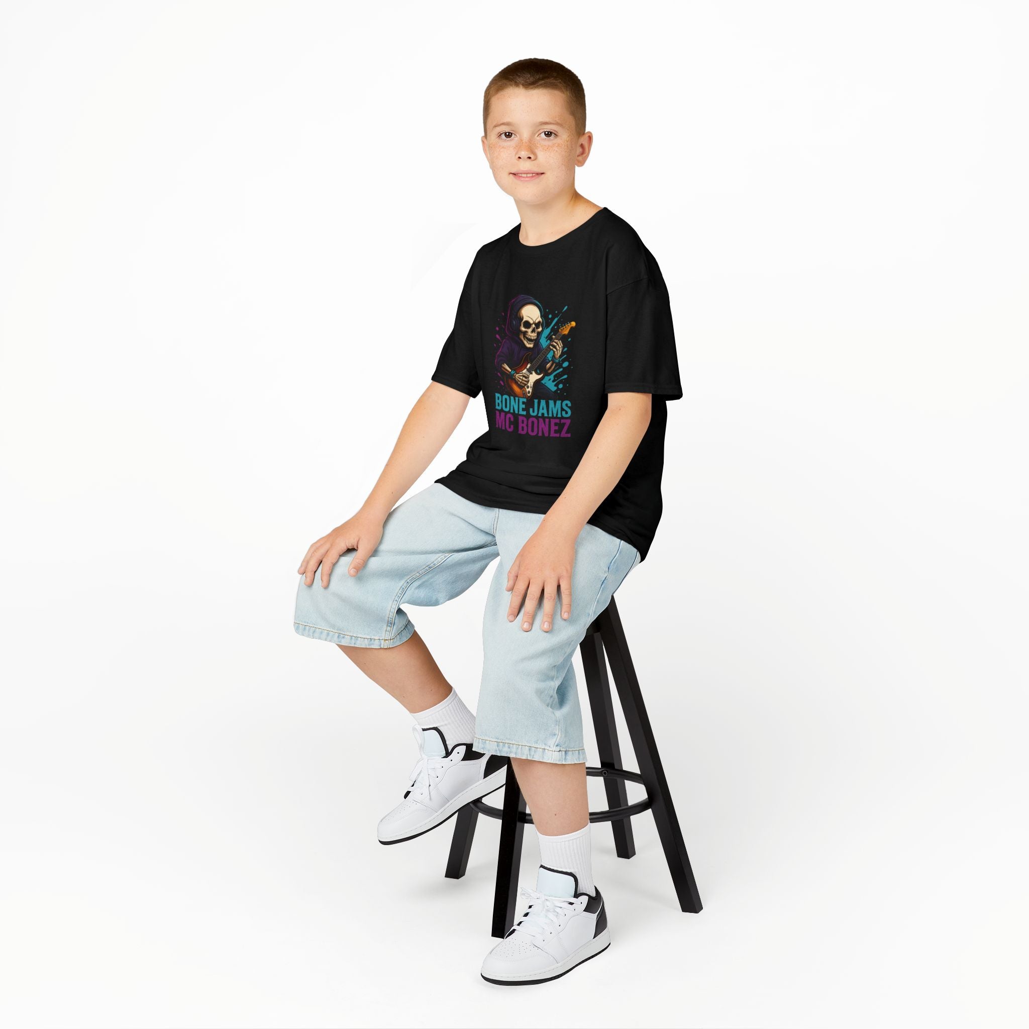 Bone Jams MC Bonez, Kids Tee | Guitar Edition | Cool Graphic Tee, Music Fan Shirt, Unique Gift for Young Musicians