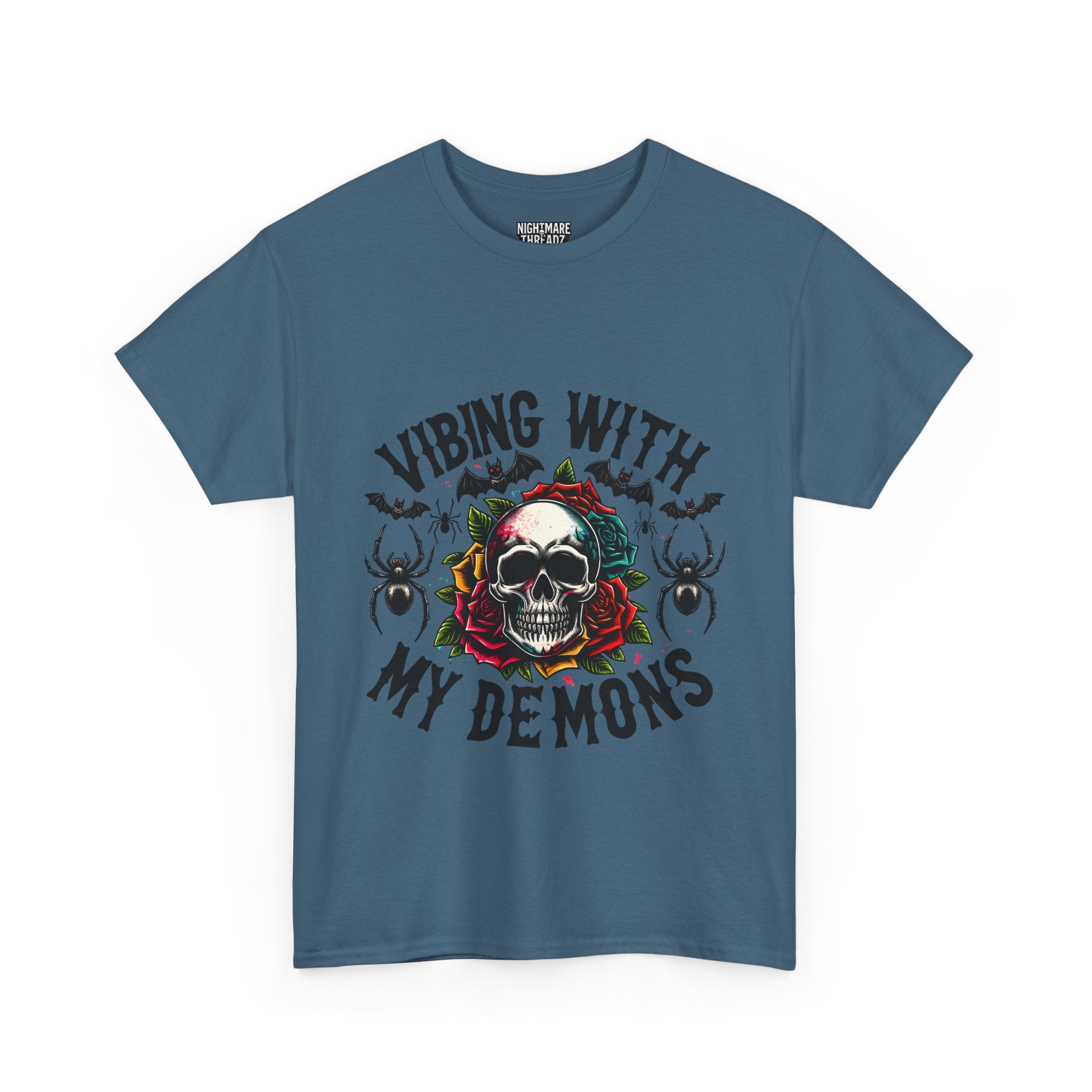 Vibing With My Demons, Halloween Skeleton & Pumpkin Tee, Spooky Season Apparel, Fall Fashion, Gift for Halloween Lovers
