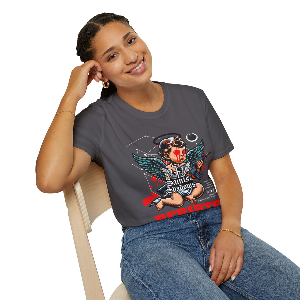Saints and Shadows - Rebirth, Angelic Artwork Unisex Softstyle T-Shirt, Casual Wear