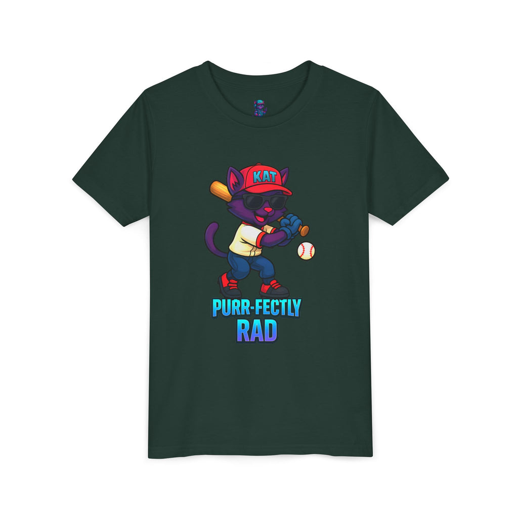 DJ KAT PAWS – Purr-fectly Rad Baseball Youth Tee | Fun Kids Graphic Shirt, Cool Cat Design, Perfect for Birthdays, Playdates & Sports Events