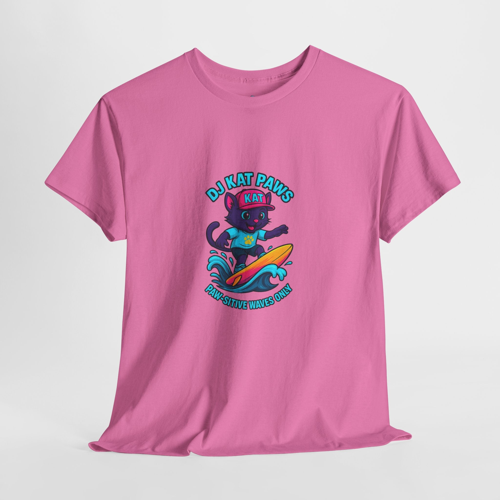 DJ KAT PAWS Surfing Fun T-Shirt | Stay Cool, Have Fun, Play Safe, Be You! | Fun Summer Tee, Gift for Cat Lovers, Beach Vibes