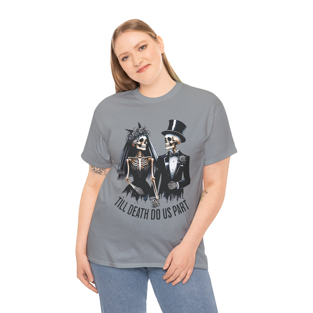 Skeleton Bride and Groom Wedding. Til Death, Tee - Horror Graphic Tee, Unisex Cotton Shirt, Halloween Costume, Horror Movie Gift, Spooky T-Shirt, Horror Fan Apparel