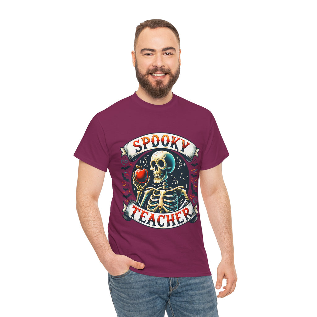 Spooky Teacher Tee, Halloween Shirt, Unisex Cotton T-Shirt, Funny Teacher Gift, Skeleton Design, Fall Apparel