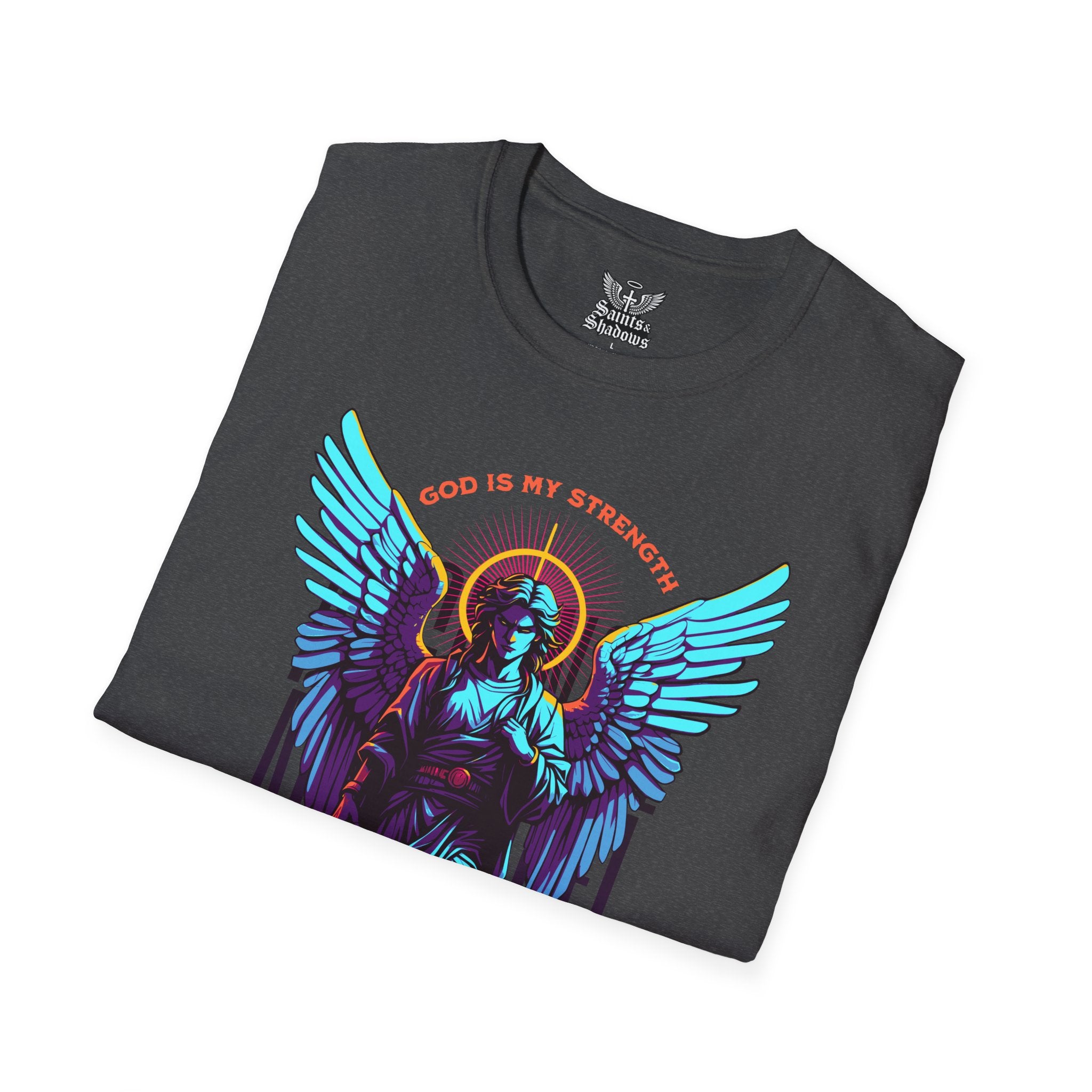 Saints and Shadows - St. Gabriel, Angelic Artwork Unisex Softstyle T-Shirt, Casual Wear