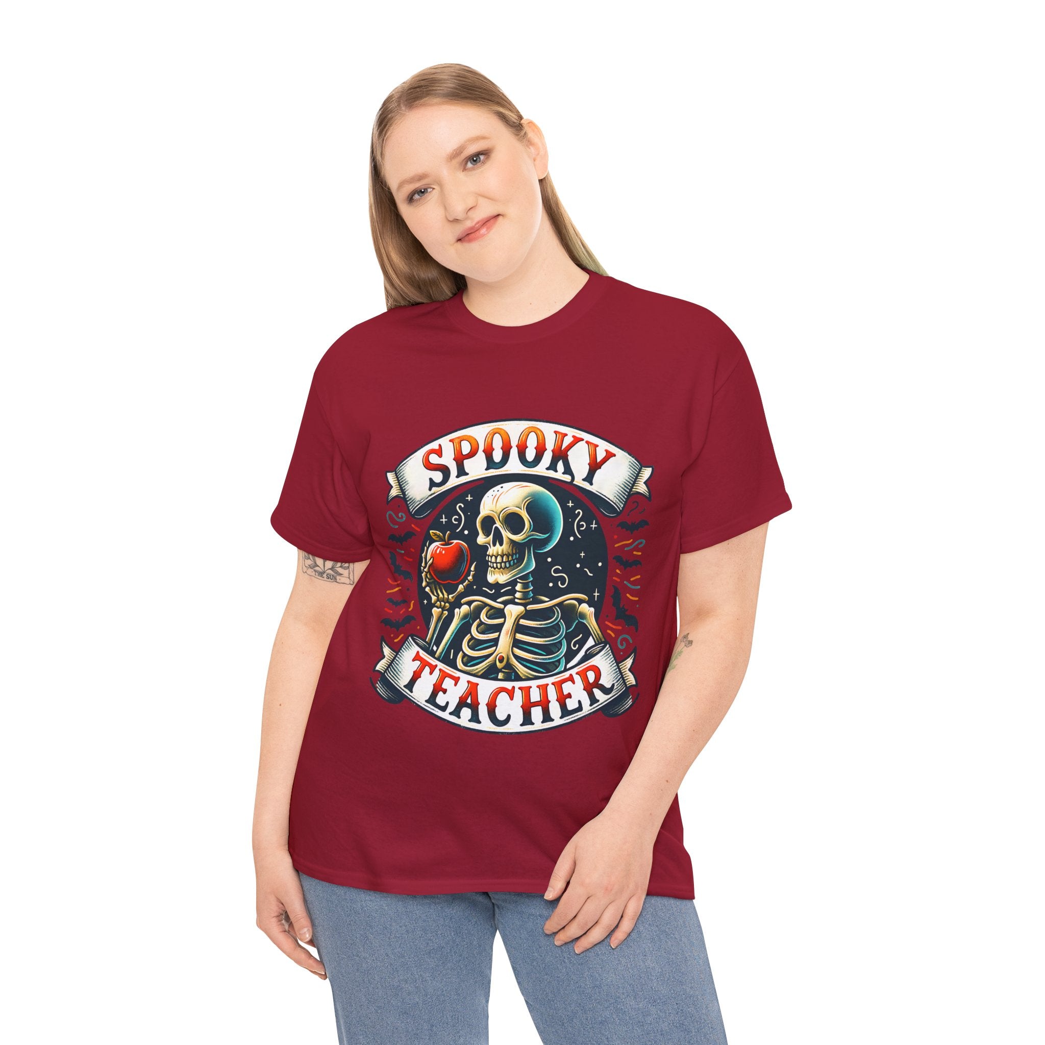 Spooky Teacher Tee, Halloween Shirt, Unisex Cotton T-Shirt, Funny Teacher Gift, Skeleton Design, Fall Apparel