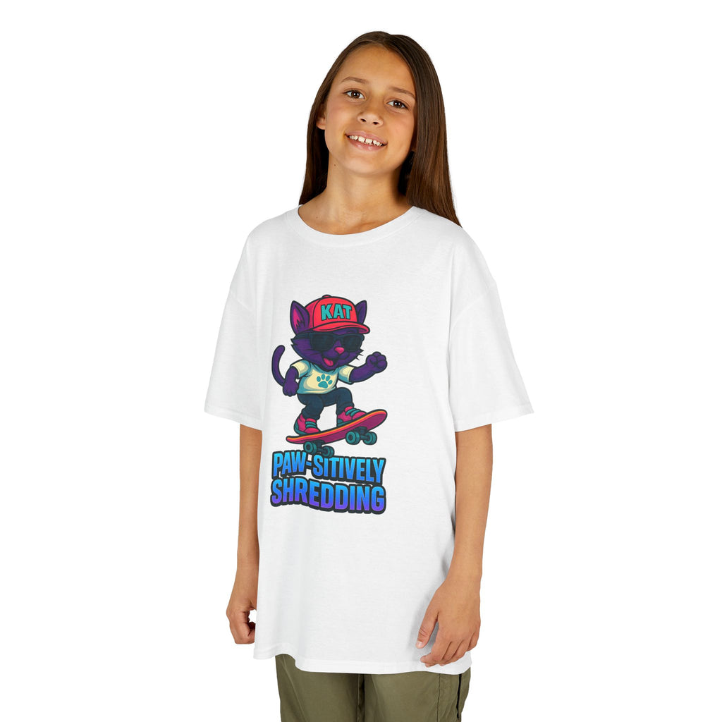 DJ KAT PAWS - Fun Skater Cat Design, Youth Summer T-Shirt, Cool Kids Apparel, Birthday Gift, Trendy Casual Wear