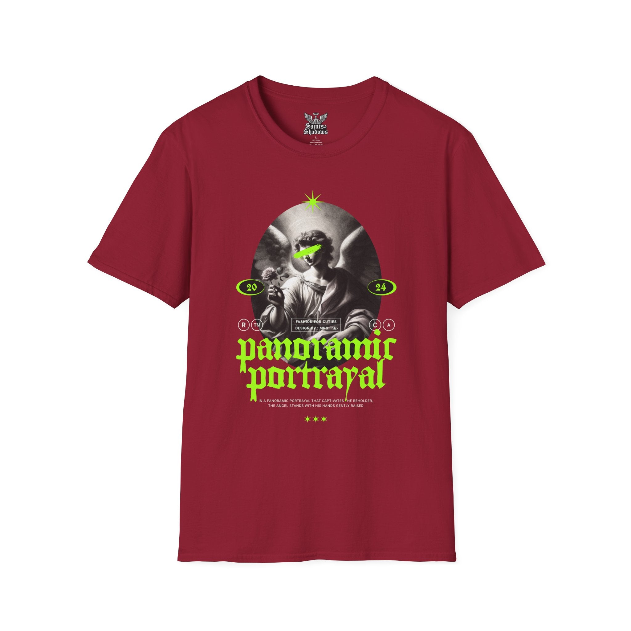 Saints and Shadows - Panoramic Portrayal, Angelic Artwork Unisex Softstyle T-Shirt, Casual Wear