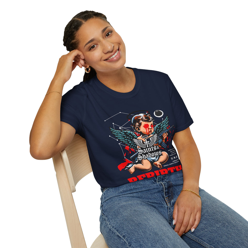 Saints and Shadows - Rebirth, Angelic Artwork Unisex Softstyle T-Shirt, Casual Wear