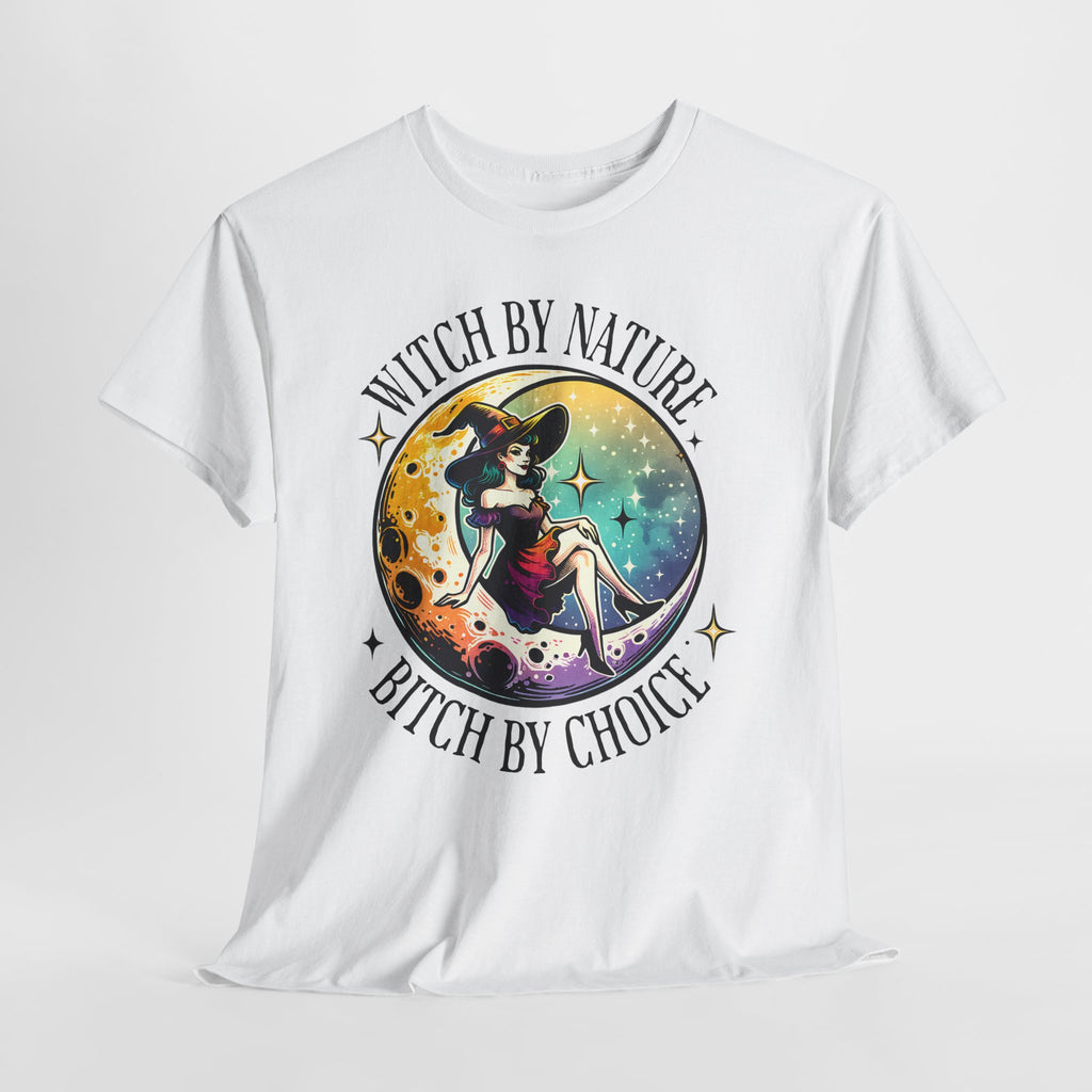 Witchy Cotton Tee - "Witch by Nature, Bitch by Choice" | Unisex Tee for Spooky Season, Boho Fashion, Festival Wear, Gift for Witches