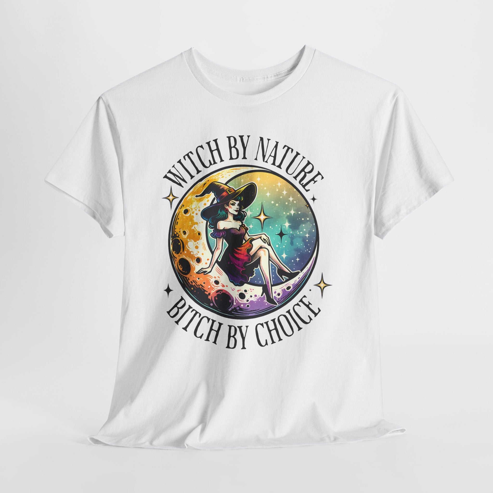 Witchy Cotton Tee - "Witch by Nature, Bitch by Choice" | Unisex Tee for Spooky Season, Boho Fashion, Festival Wear, Gift for Witches