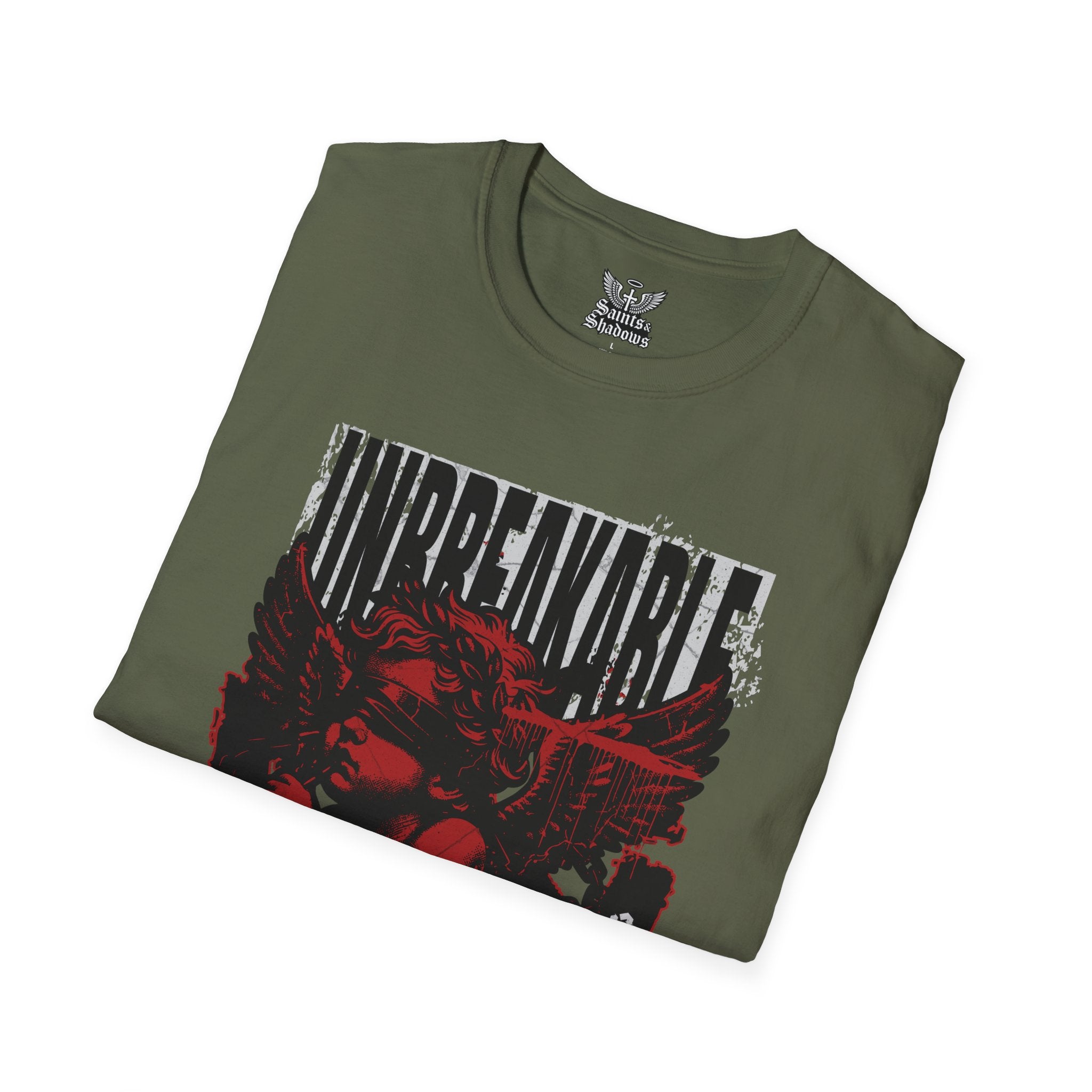 Saints and Shadows - Unbreakabe Strength, Angelic Artwork Unisex Softstyle T-Shirt, Casual Wear