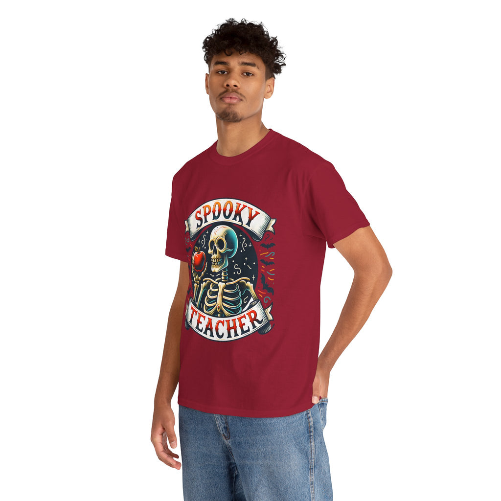 Spooky Teacher Tee, Halloween Shirt, Unisex Cotton T-Shirt, Funny Teacher Gift, Skeleton Design, Fall Apparel