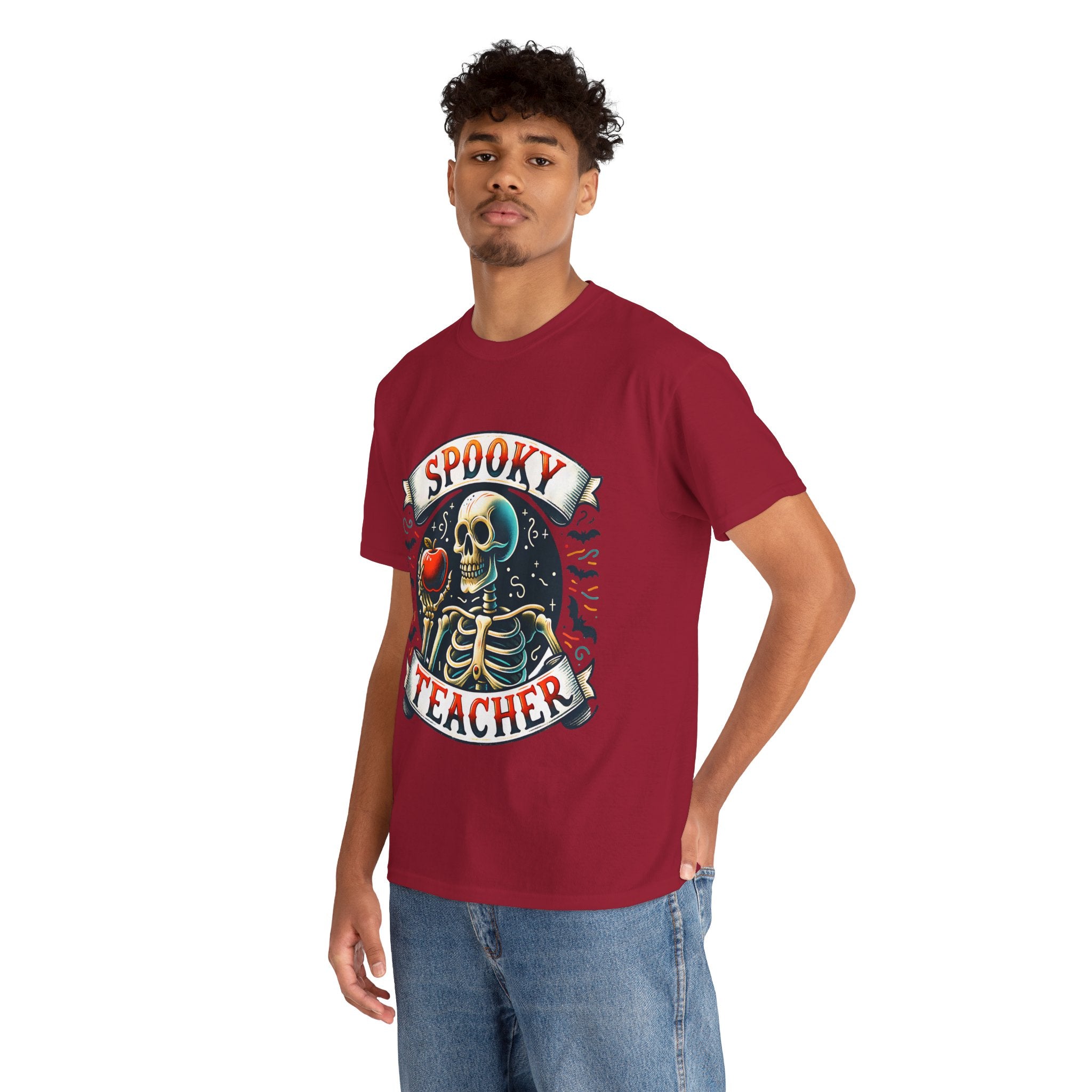 Spooky Teacher Tee, Halloween Shirt, Unisex Cotton T-Shirt, Funny Teacher Gift, Skeleton Design, Fall Apparel