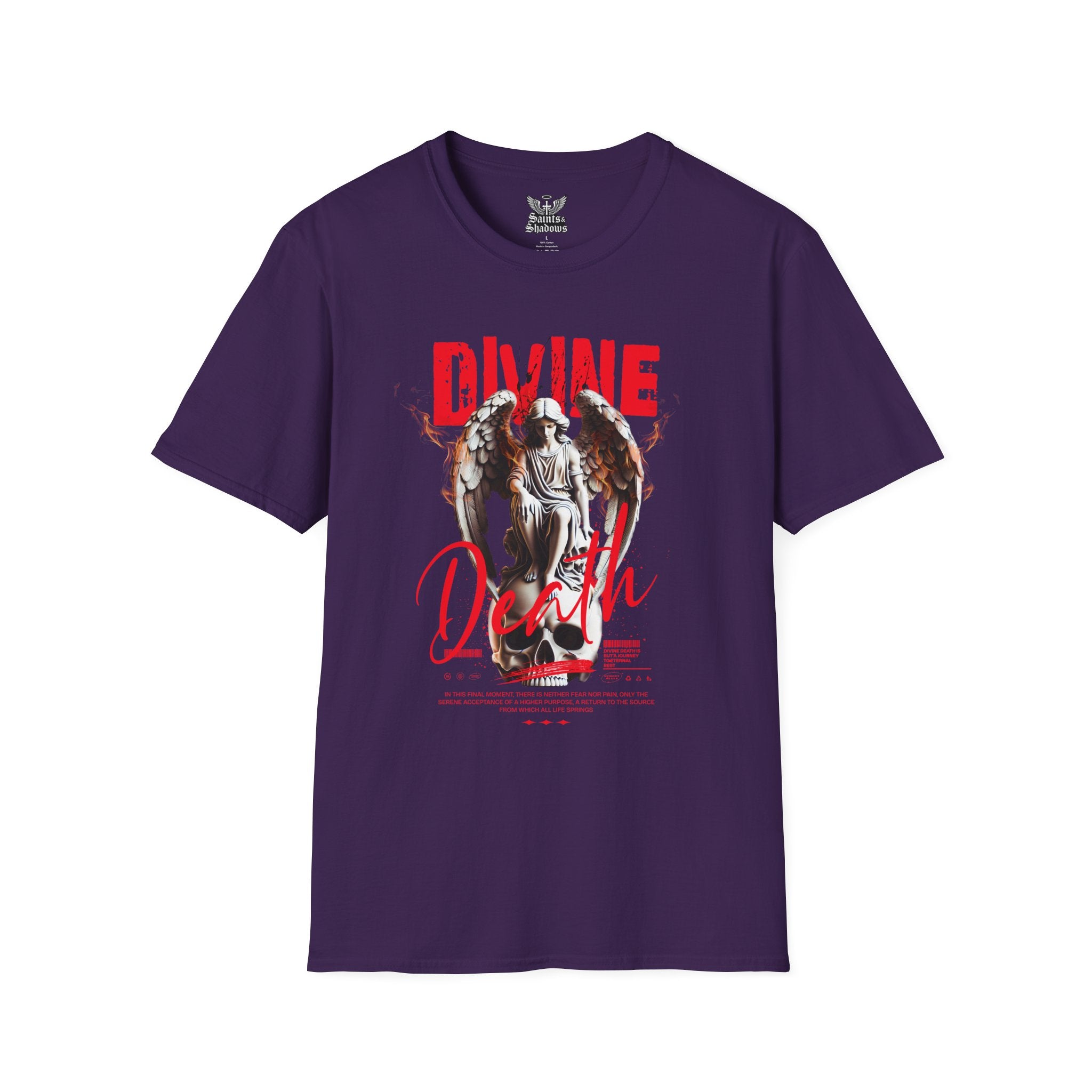 Saints and Shadows - Divine Death, Angelic Artwork Unisex Softstyle T-Shirt, Casual Wear