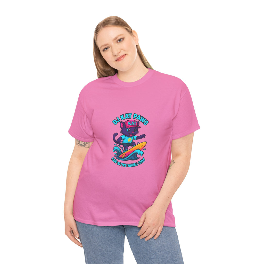 DJ KAT PAWS Surfing Fun T-Shirt | Stay Cool, Have Fun, Play Safe, Be You! | Fun Summer Tee, Gift for Cat Lovers, Beach Vibes