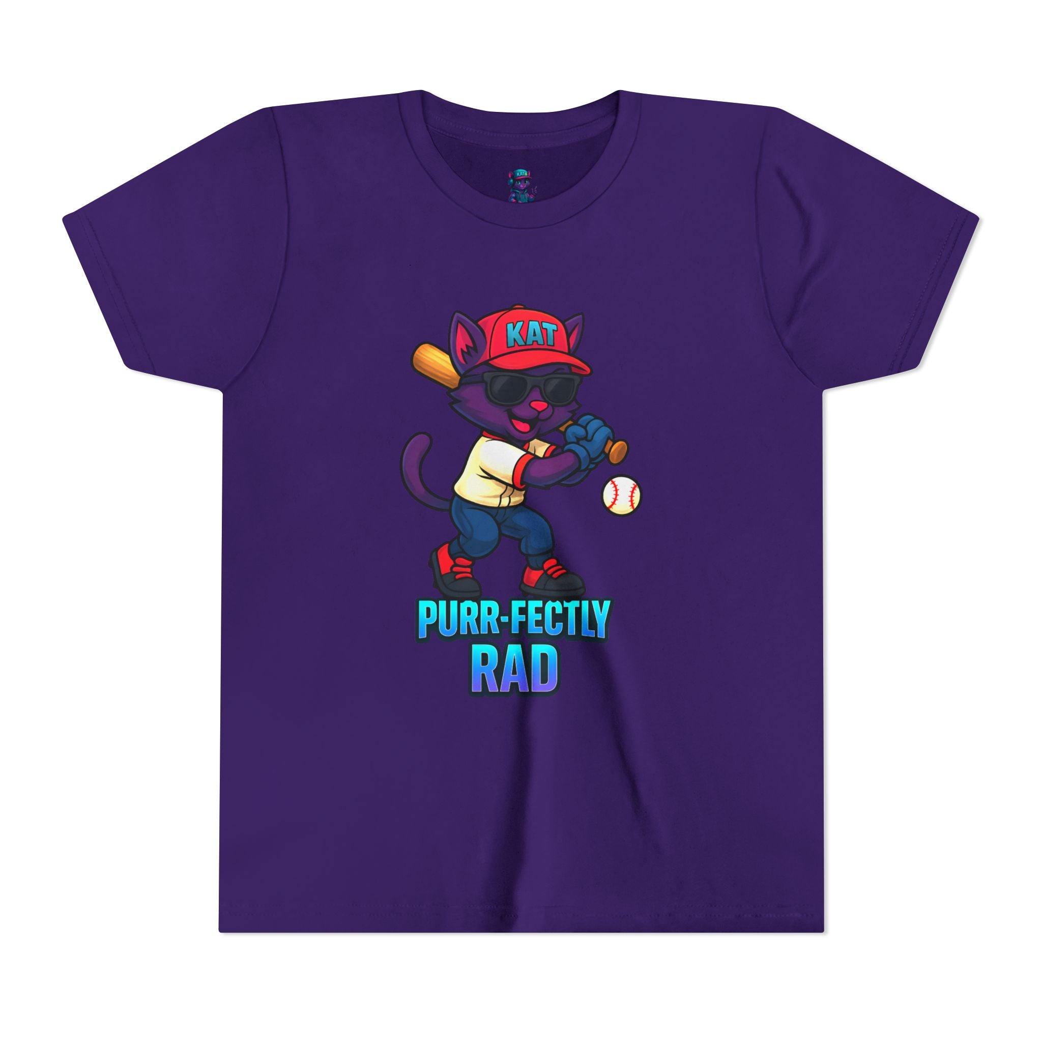 DJ KAT PAWS – Purr-fectly Rad Baseball Youth Tee | Fun Kids Graphic Shirt, Cool Cat Design, Perfect for Birthdays, Playdates & Sports Events