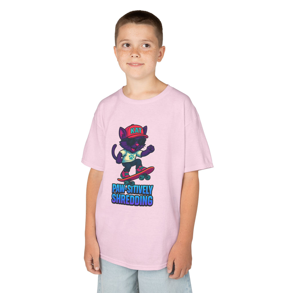 DJ KAT PAWS - Fun Skater Cat Design, Youth Summer T-Shirt, Cool Kids Apparel, Birthday Gift, Trendy Casual Wear
