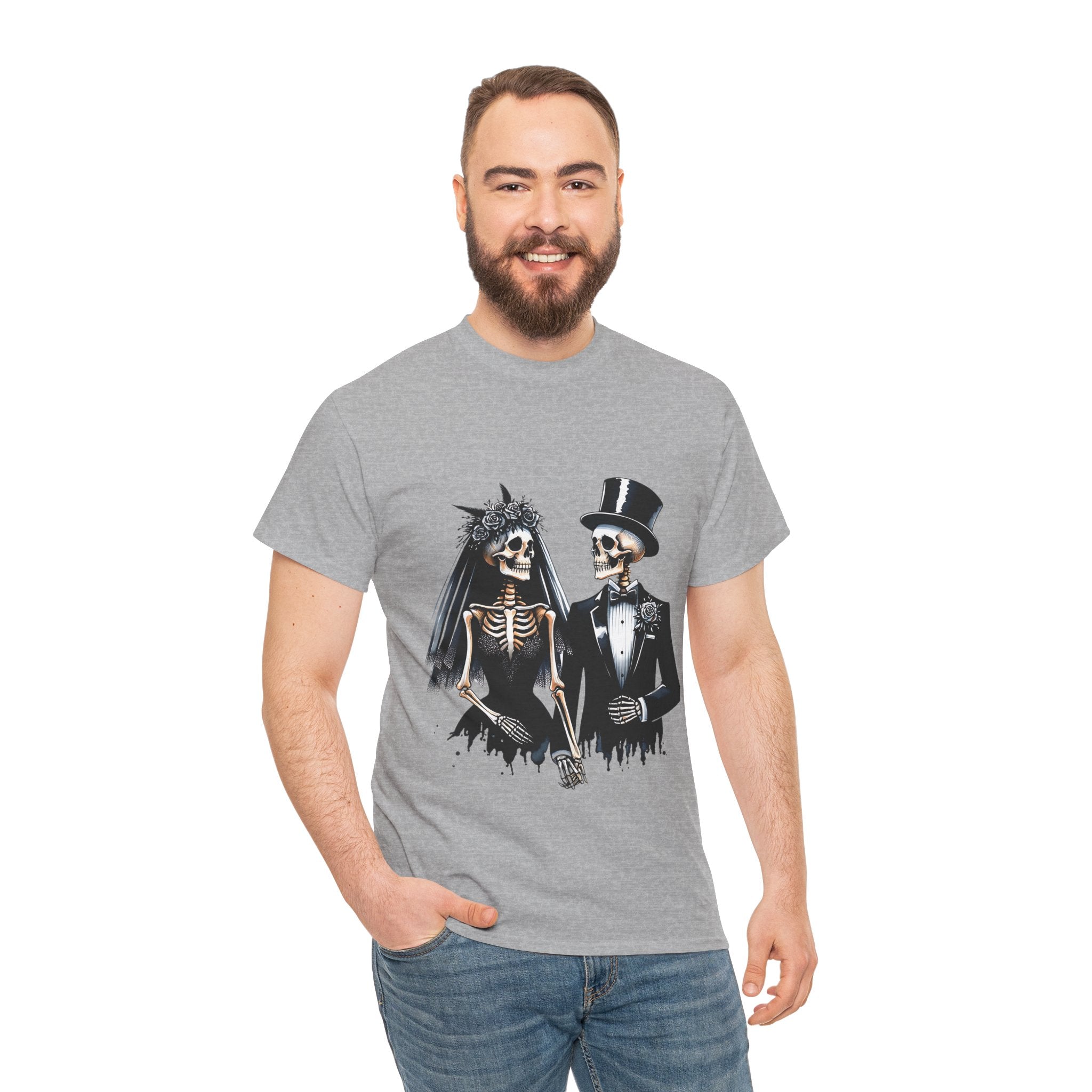 Skeleton Bride and Groom Wedding Tee - Horror Graphic Tee, Unisex Cotton Shirt, Halloween Costume, Horror Movie Gift, Spooky T-Shirt, Horror Fan Apparel